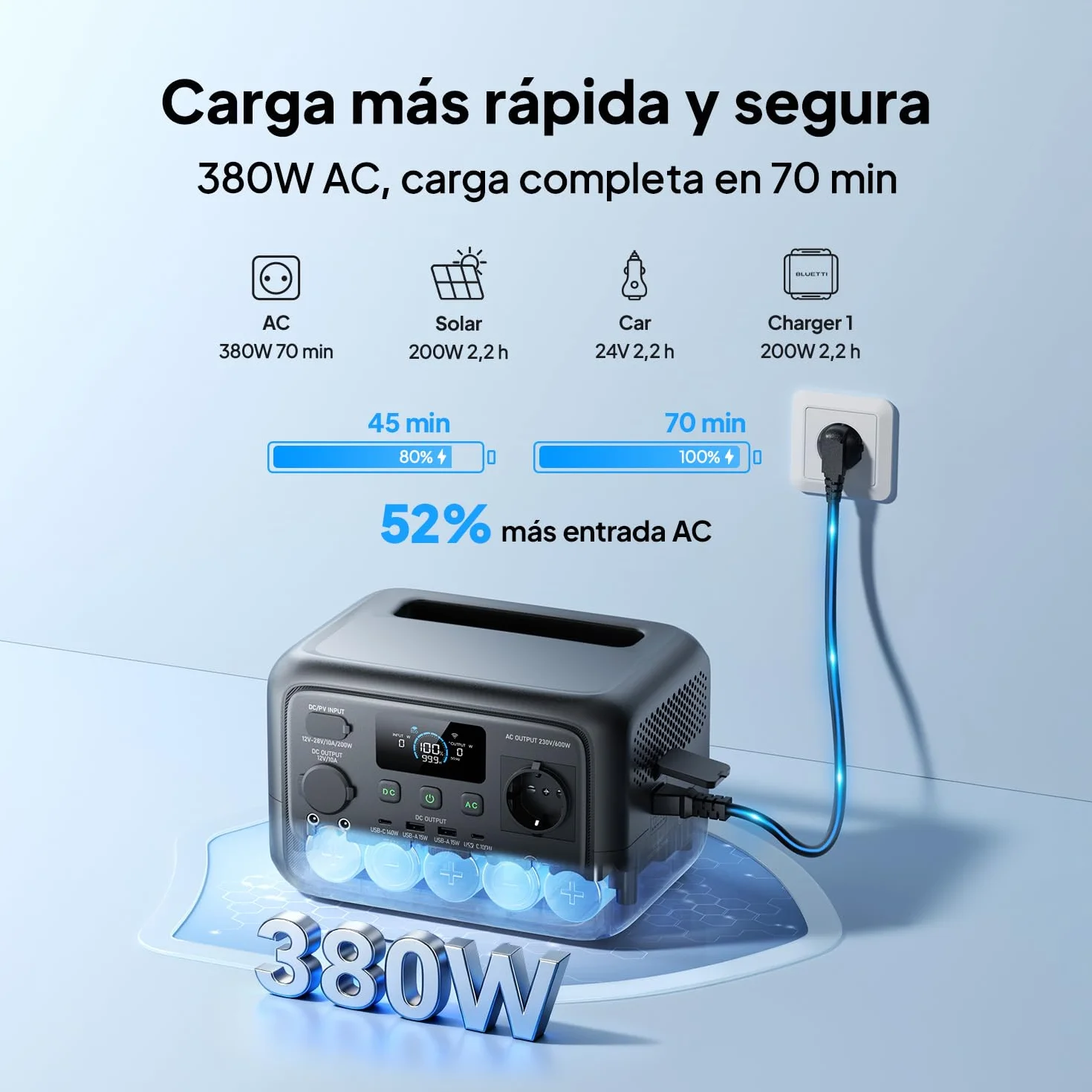 BLUETTI Elite 30 V2 Estación de Energía Portátil, Generador Solar de 288Wh, 600W Salidas CA (Power Lifting 1500W), Batería LiFePO4 de Carga Rápida para Camping, Viajes por Carretera y Cortes de Luz