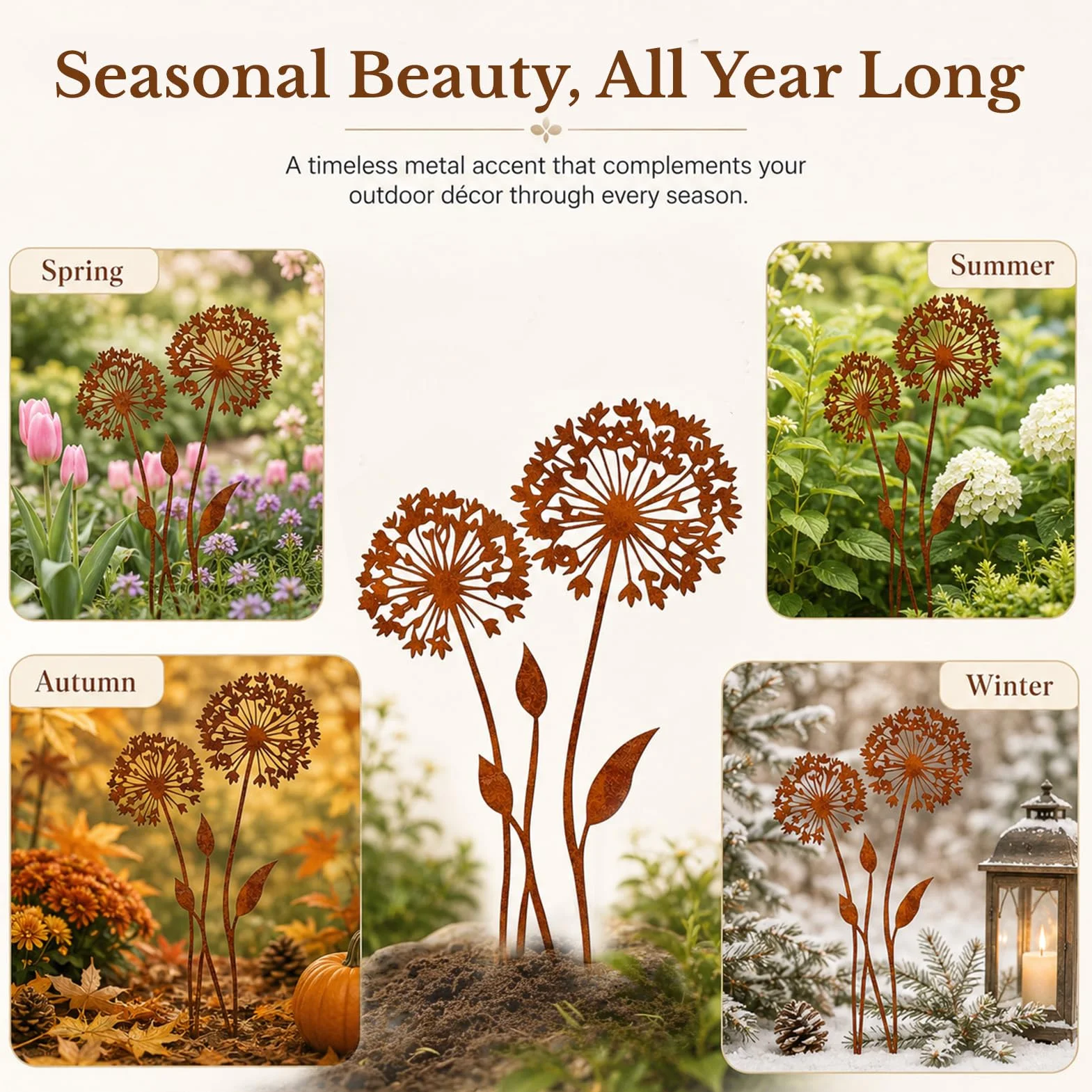 Juego de estacas de jardín de Metal Oxidado, estacas Decorativas de Diente de león, estacas de Flores de Primavera, decoración de jardín Exterior Resistente a la Intemperie