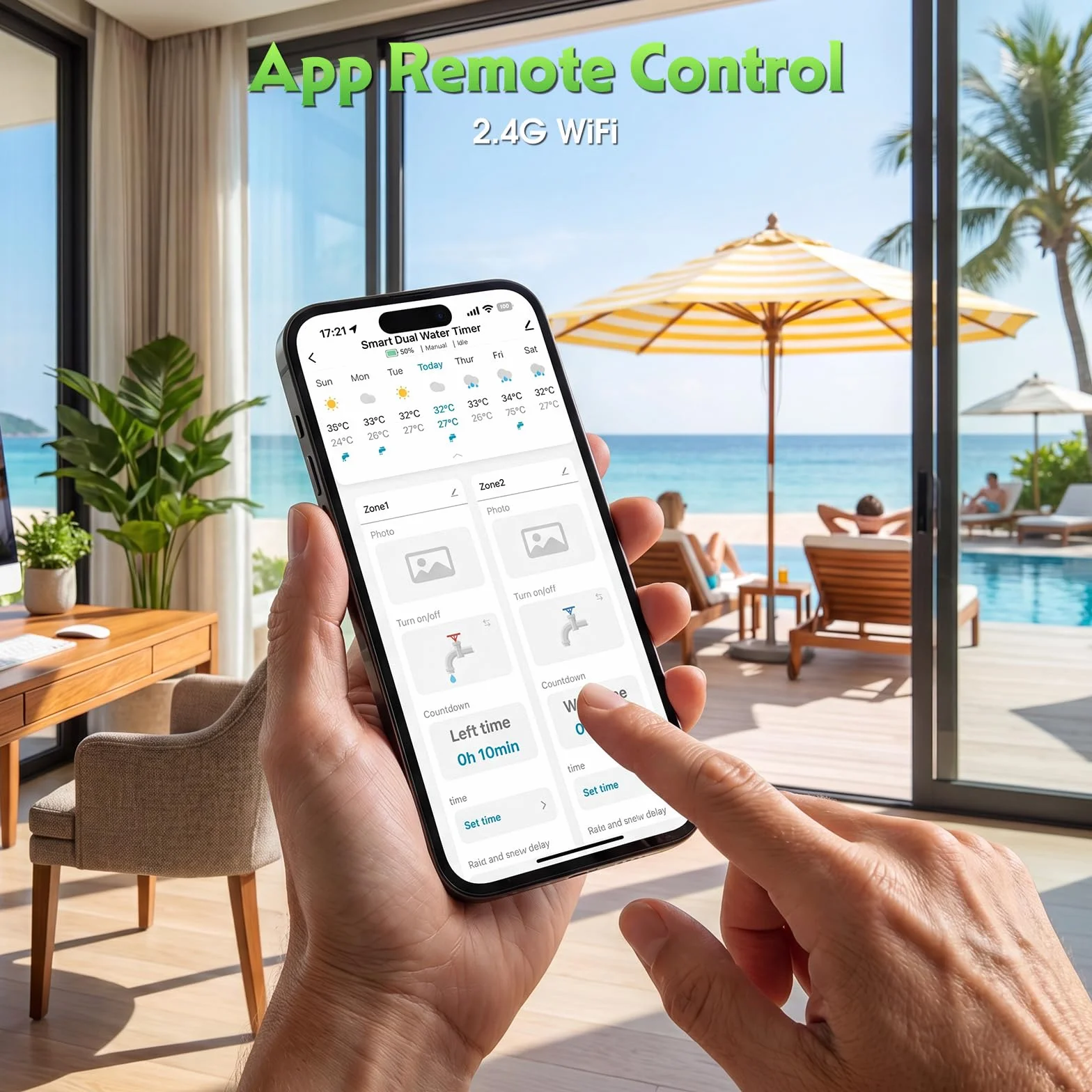 Programador Riego WiFi con 2 Salidas, Latón, Control Remoto Automático para Jardín
