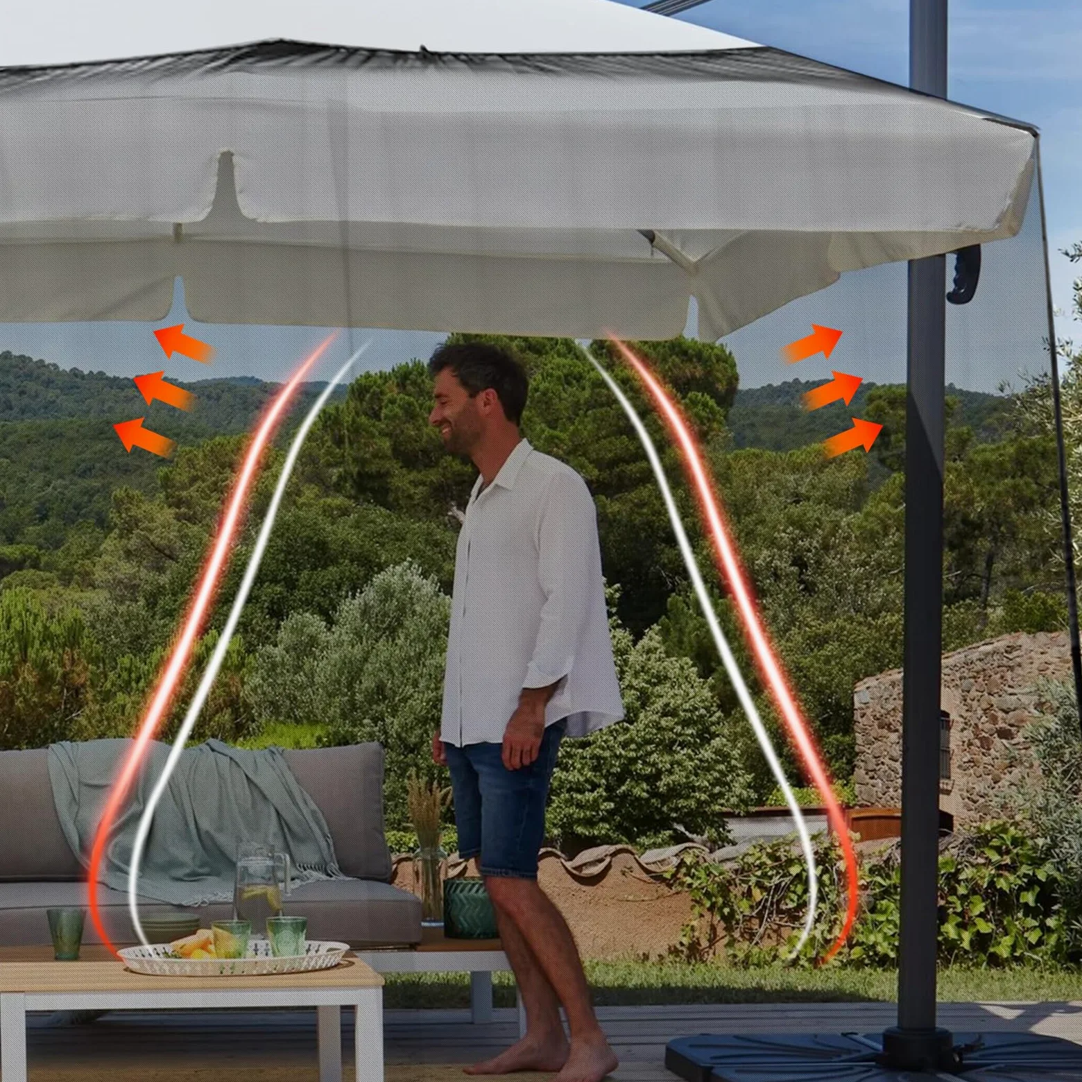 Mosquitera para Sombrilla Terrazas 300x300x230cm con Cremallera y Base Rellenable