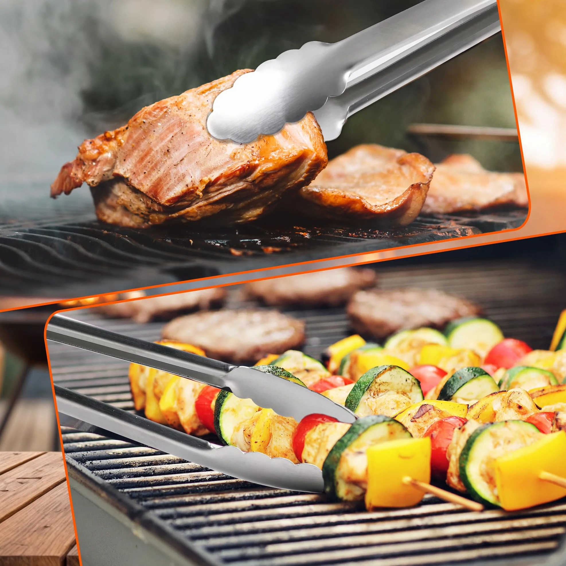 Pinzas para parrilla, pinzas de cocina extralargas de 43cm, de acero inoxidable de gama alta, para cocinar, parrillas, barbacoas o bufé (43cm, 1PC)