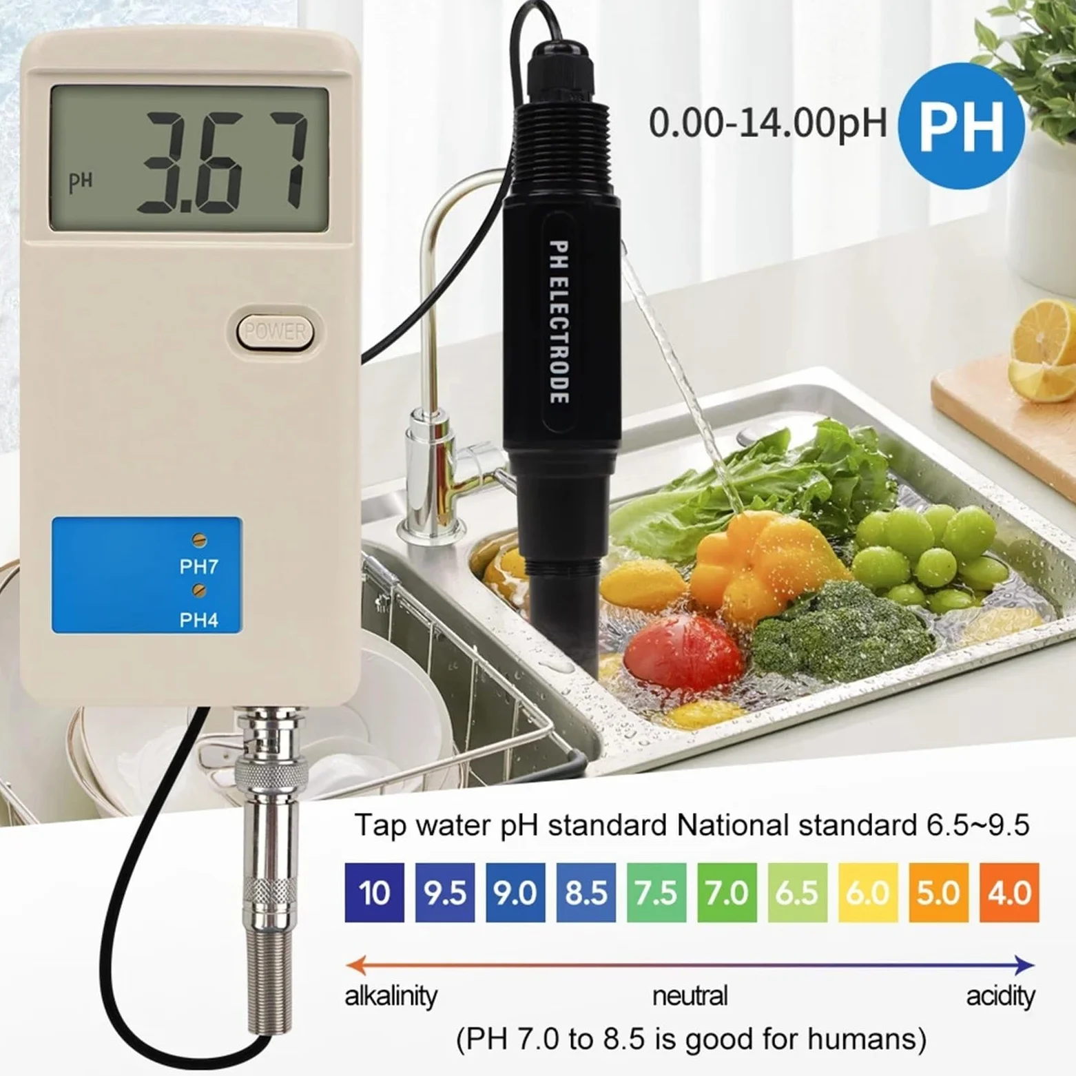 Medidor de PH, Medidor de pH digital retroiluminado de alta precisión, medidor de calidad del agua for laboratorio, agua potable, acuarios, hidroponía.