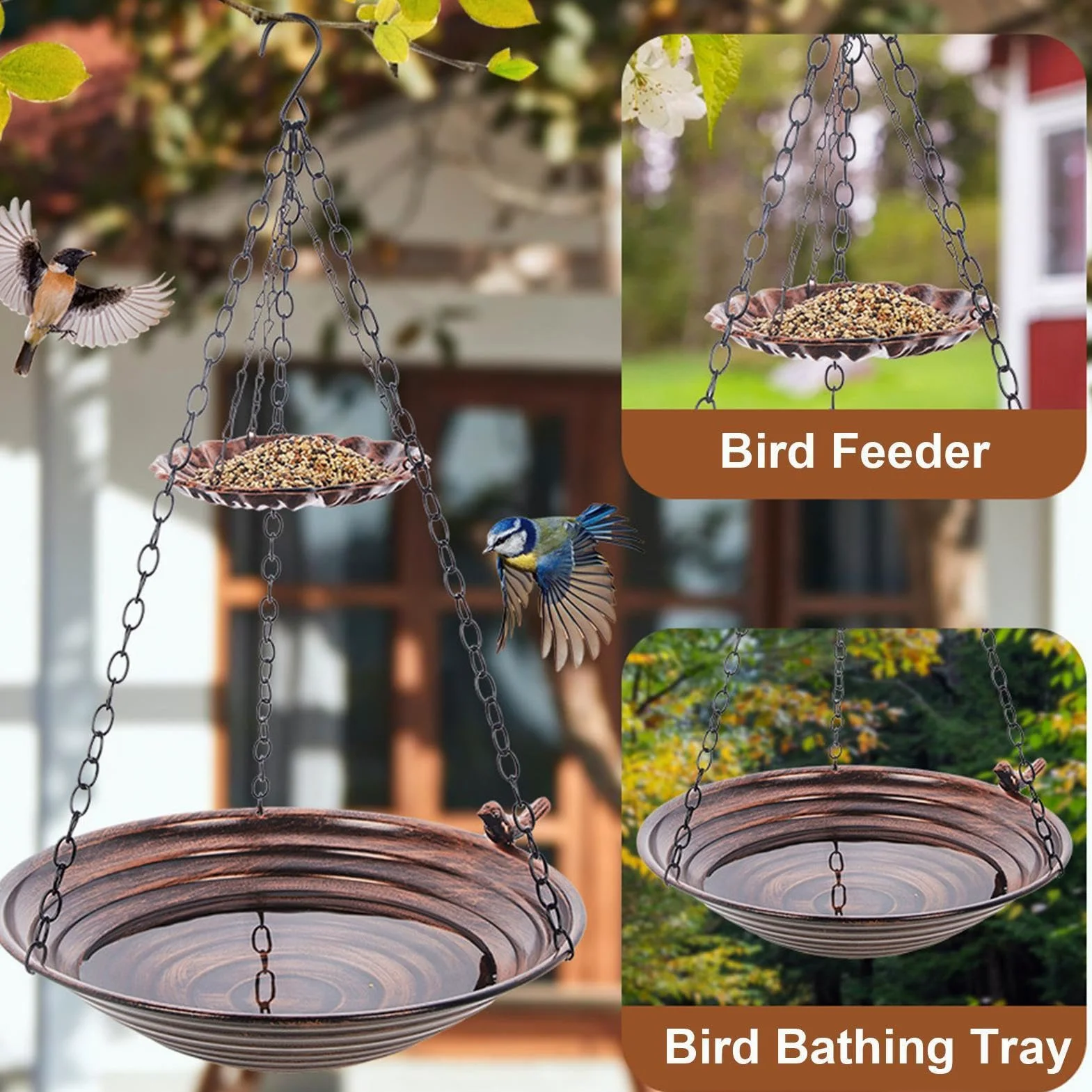 Bebedero para Aves Exterior Colgante De Jardín para Pájaros | Baño Exterior Para Pájaros para azulejo colibrí patio balcón jardín porche observadores de aves amantes de la