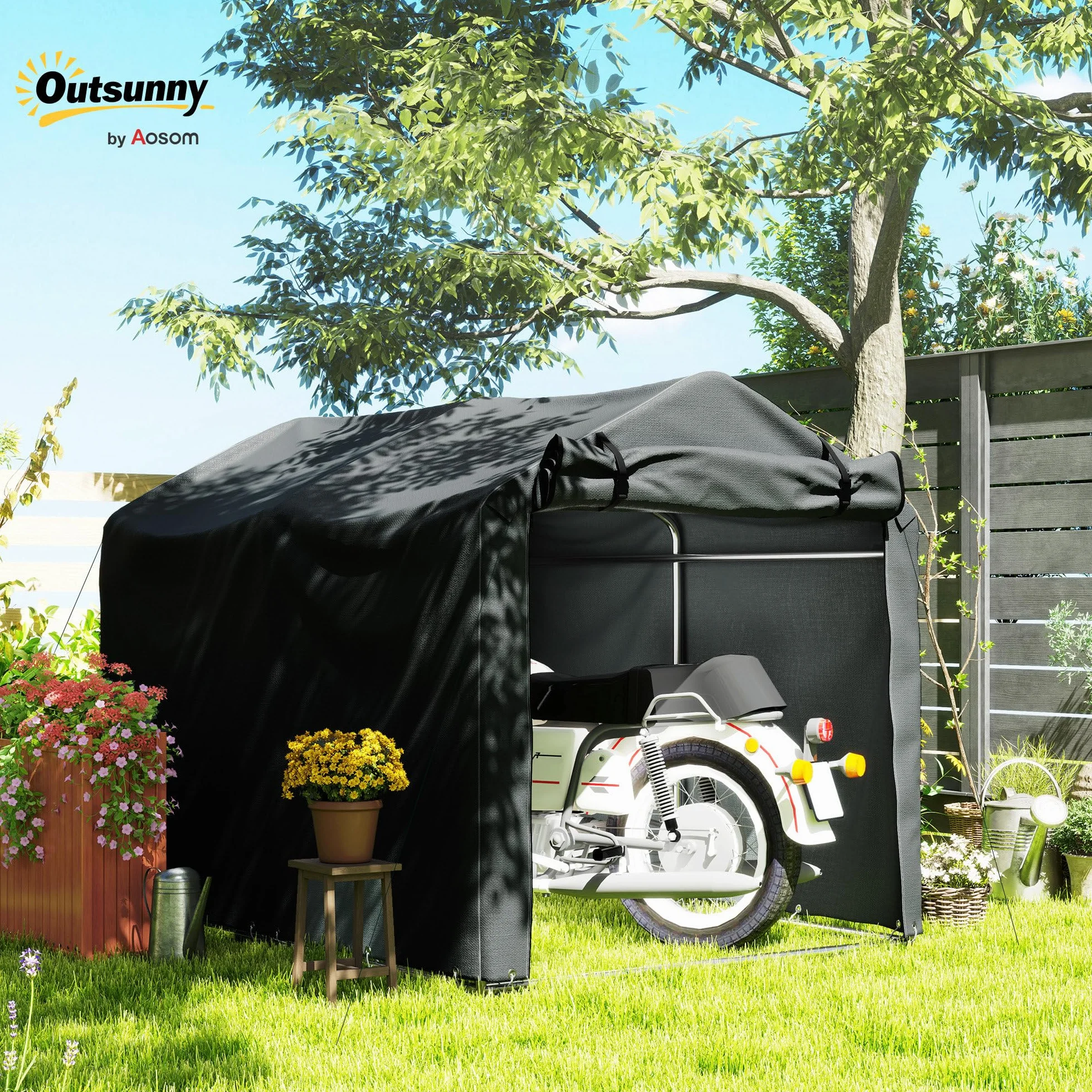 Outsunny Carpa de Jardín Exterior para Herramientas Bicicletas 2,2x1,57x1,65 m, Cobertizo Exterior con Puerta Desmontable con Cremallera, Impermeable, Anti-UV, Garaje Portátil, Gris Oscuro