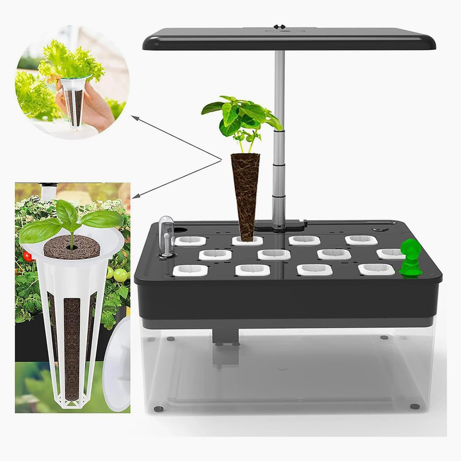 Sistema De Cultivo Hidropónico, Jardín De Hierbas Interior De 12 Vainas con Luz De Cultivo Led, con Pecera Acuapónica, con Temporizador Automático, para Cocina Casera, Altura Ajustable
