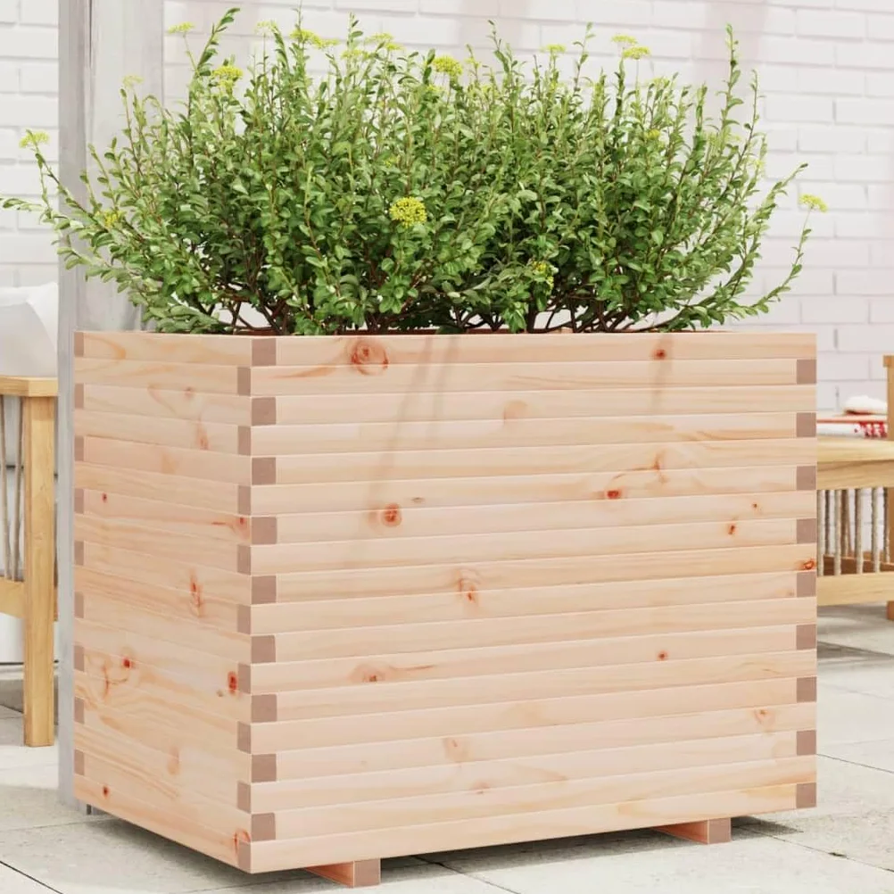 Macetero de madera maciza de pino, 90 x 60 x 72,5 cm, bancal elevado para jardín, balcón y terraza, resistente cama elevada para verduras y flores