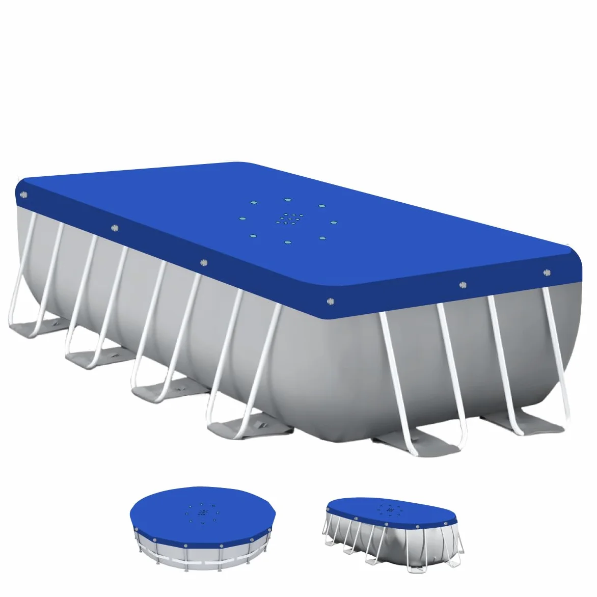 Linxor - Lona Protectora Reversible para Piscina elevada, 4 Estaciones, 150 g/m² - Azul y Gris