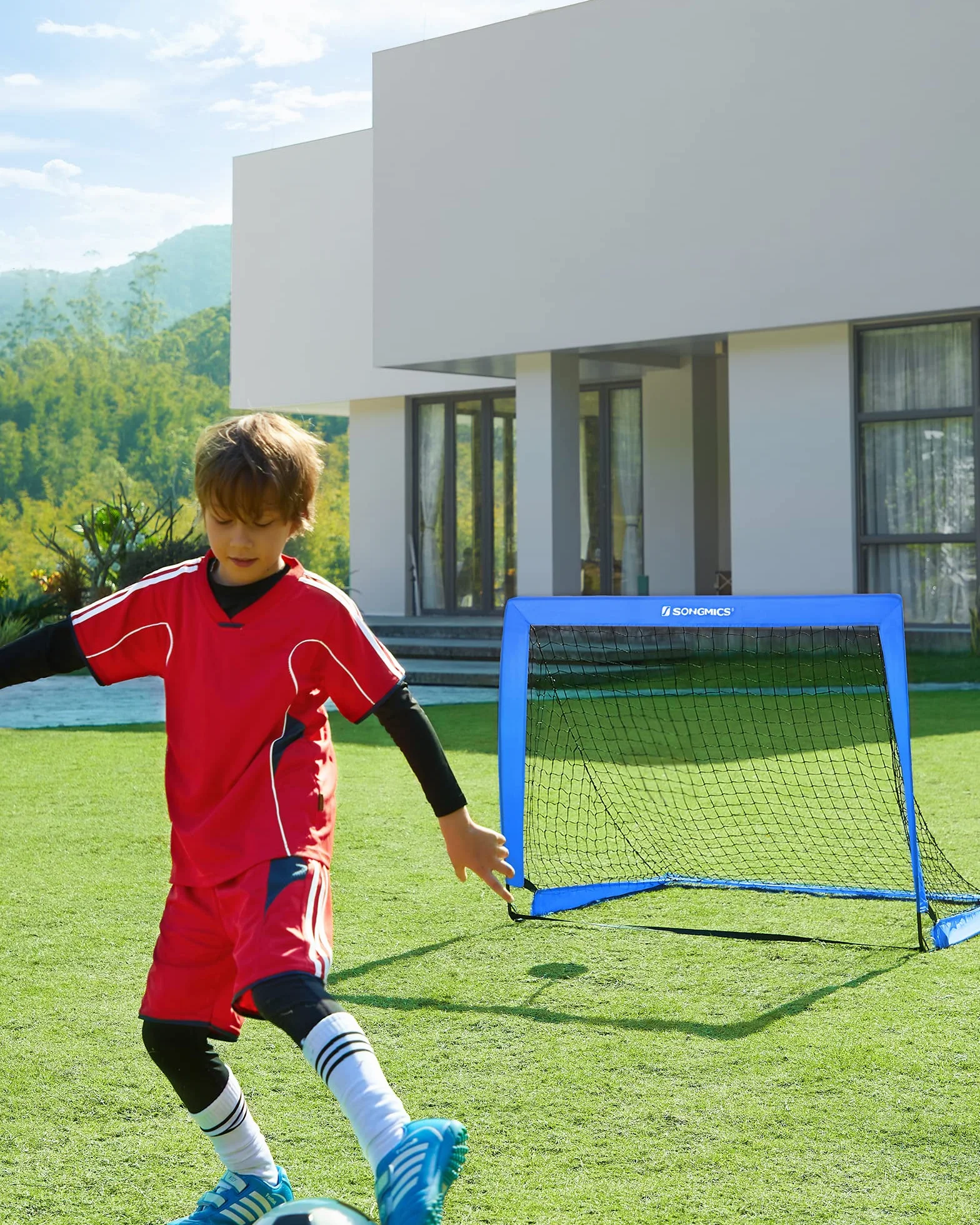 SONGMICS Porterías de Fútbol Plegables para Niños, Fibra de Vidrio Elástica, Tela Oxford, Juego de 2