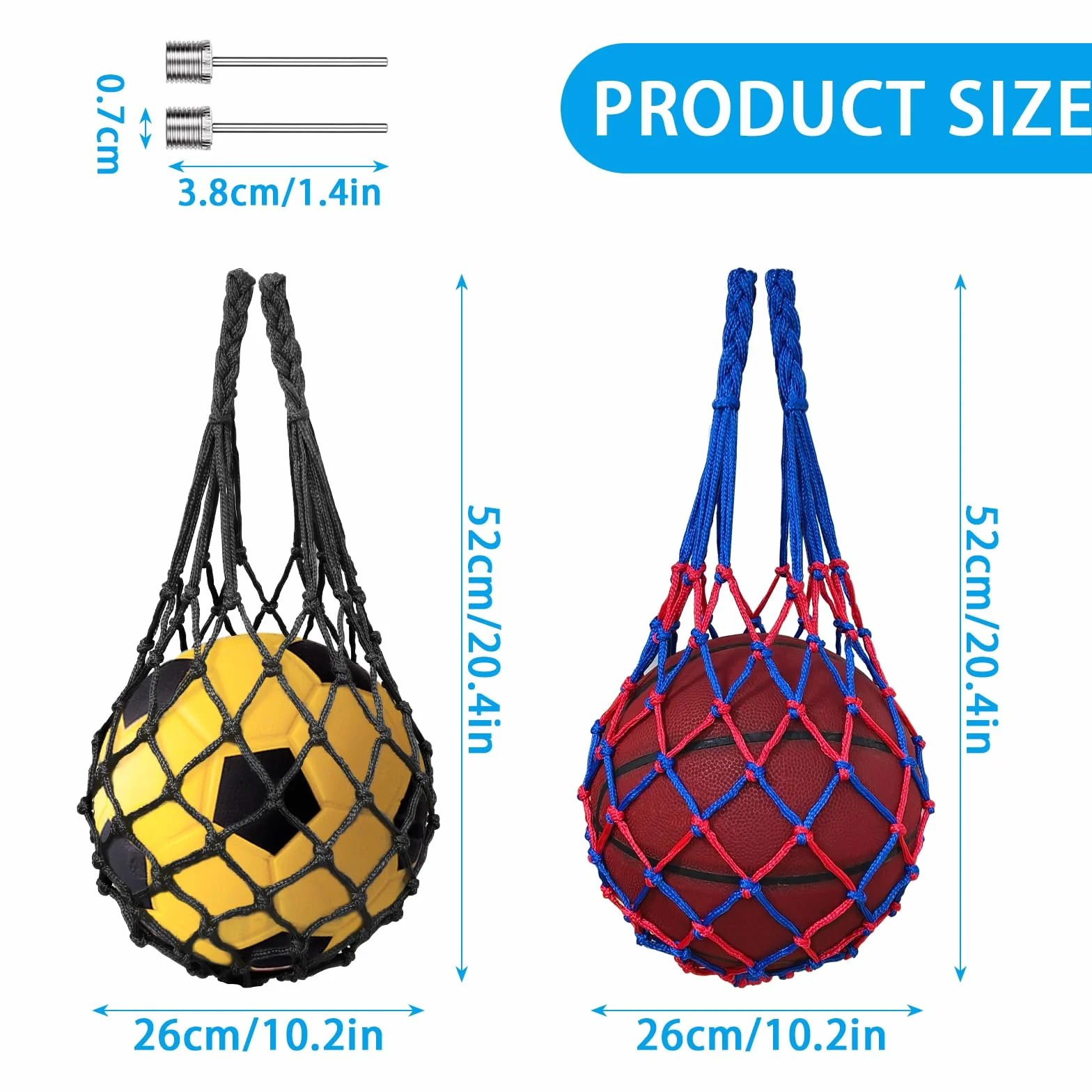 Bolsa para Balón, Red para Balones de Fútbol, con 2 Agujas Plateadas Inflables, para Baloncesto, Voleibol