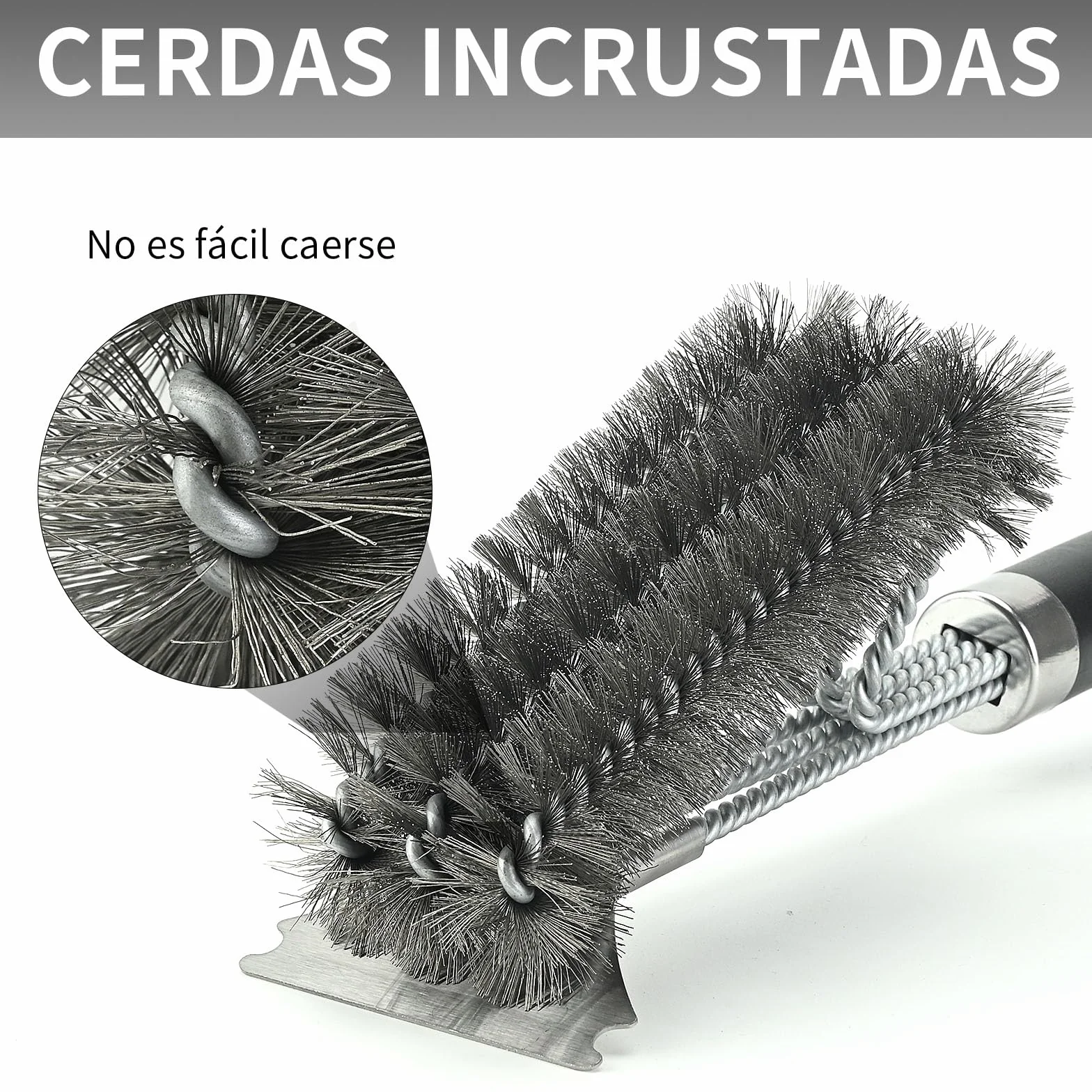 AUXHCYL Cepillo Barbacoa Inoxidable, 3-in-1 Cepillo para Parrilla con Raspador, 45.5cm Largo PP Aislamiento Térmico Mango Cepillo Barbacoa de Limpieza para Parrilla de Gas y Parrilla de Carbón