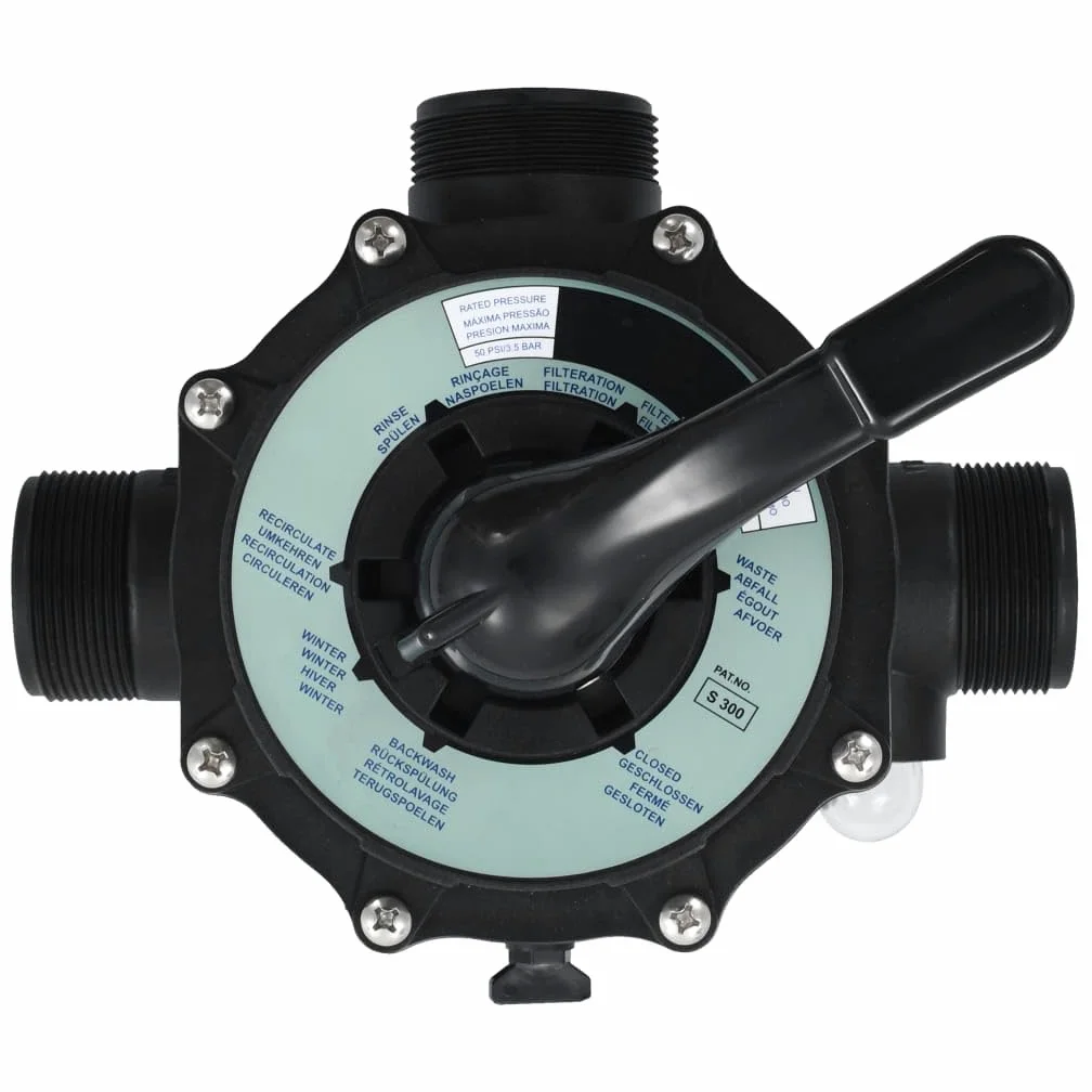 vidaXL Válvula de filtro de arena reutilizable de 1,5 pulgadas ABS 6 Vías con montaje alto válvula piscina 6 funciones