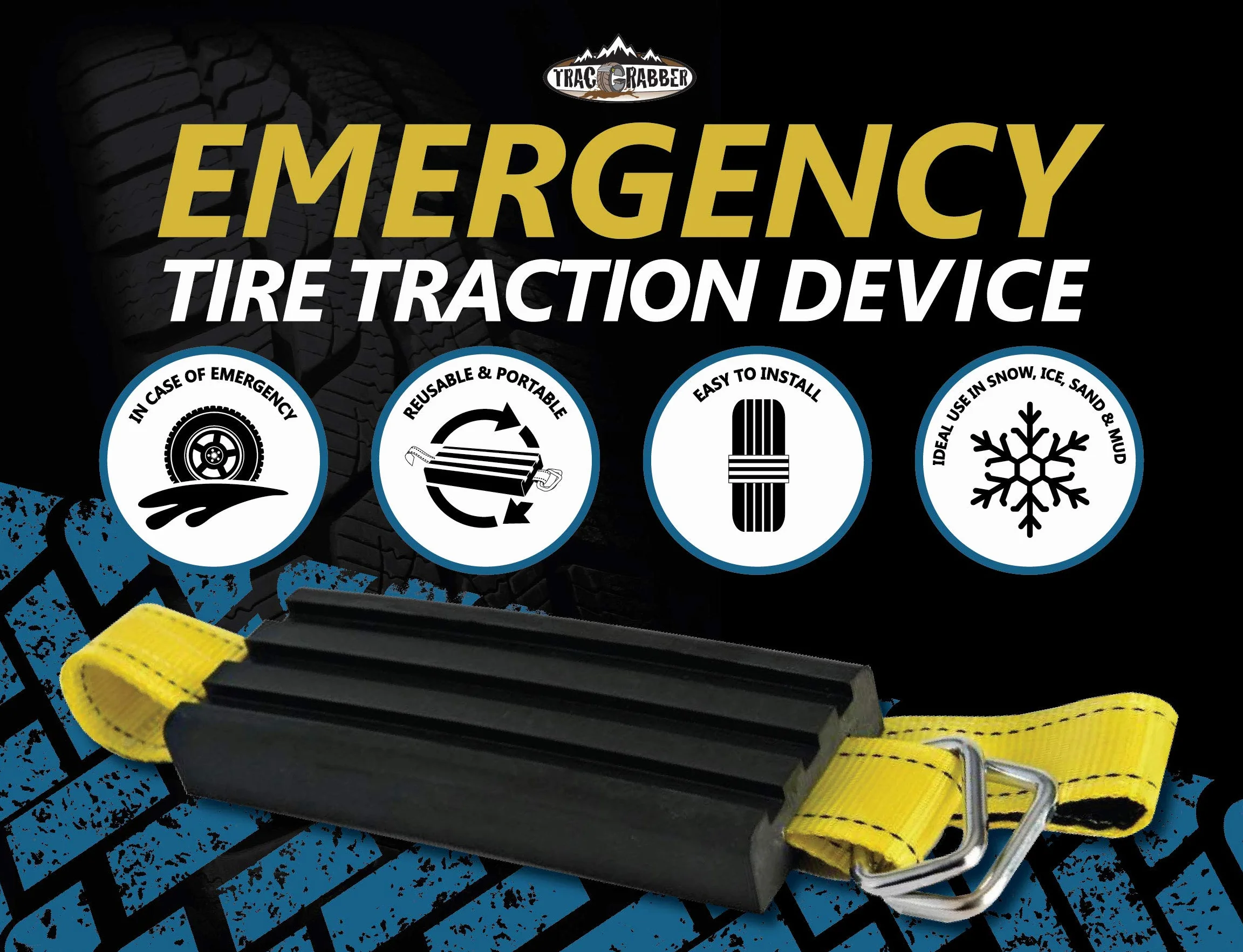 TRACGRABBER Dispositivo de tracción para neumáticos set de 4 correas antideslizantes para nieve barro arena alternativa a cadena de nieve