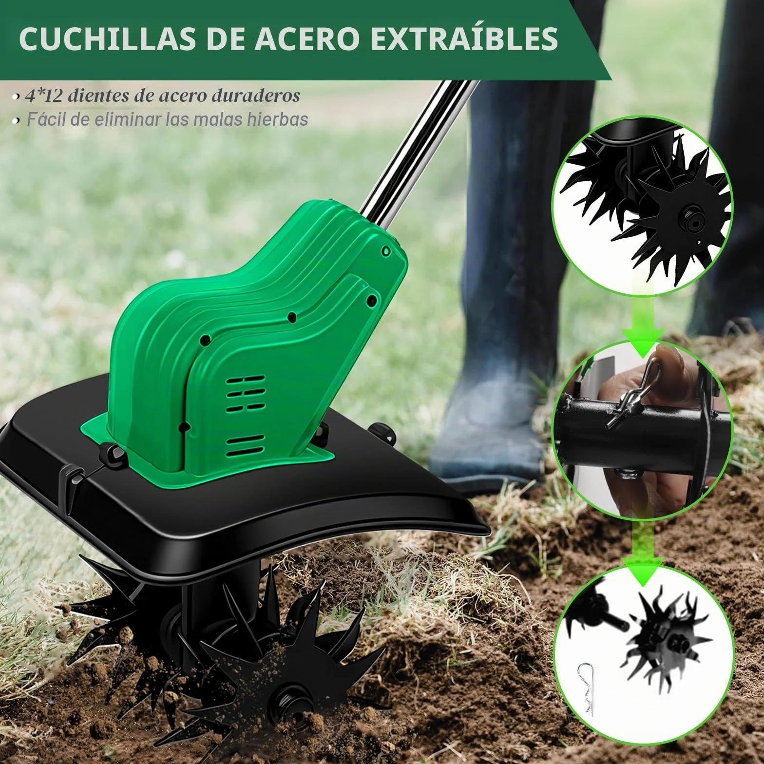 Motoazada para huerto, azada eléctrica, para Makita 18V batería, con Profundidad de Trabajo de 16 cm, Ancho de Trabajo de 30 cm, Velocidad de 300 RPM, Mango ergonómico, para Cultivo de jardín