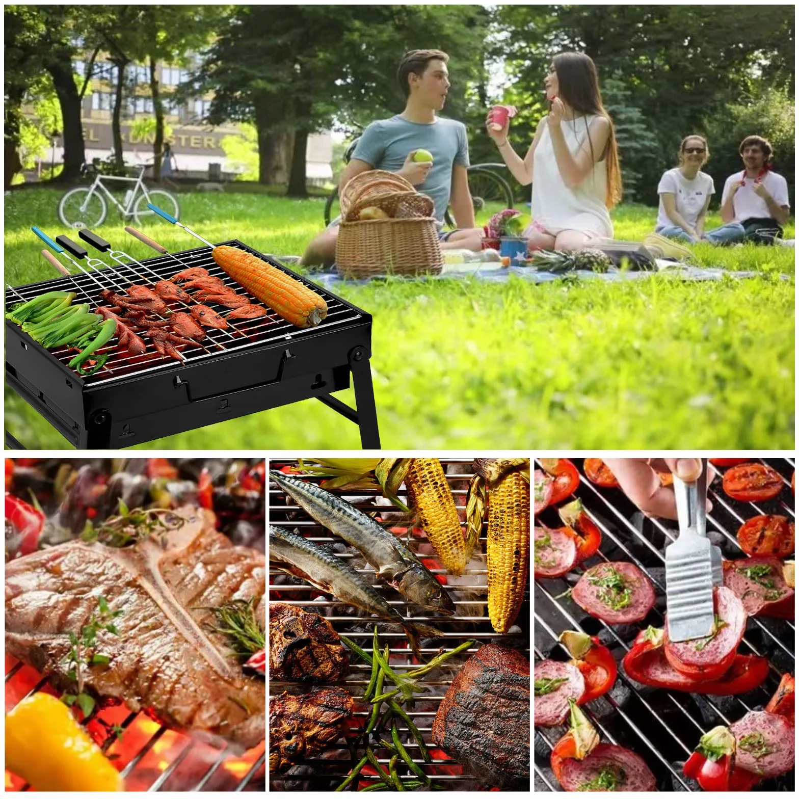 Uten Barbacoas Portátiles de Carbón, Parrilla de Acero Inoxidable para Ahumar y Acampar al Aire Libre, Char Broil BBQ Pit Grill (Mediano), Negro