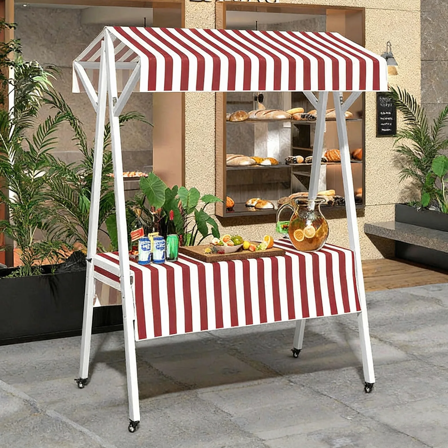 Genérico Carro de Festival con Ruedas, Carro de Camping Plegable, Carro de Camping portátil, Carro Plegable, Carro de Comida de Metal Plegable, Puesto de Venta de Perritos Calientes, Helados y aperit