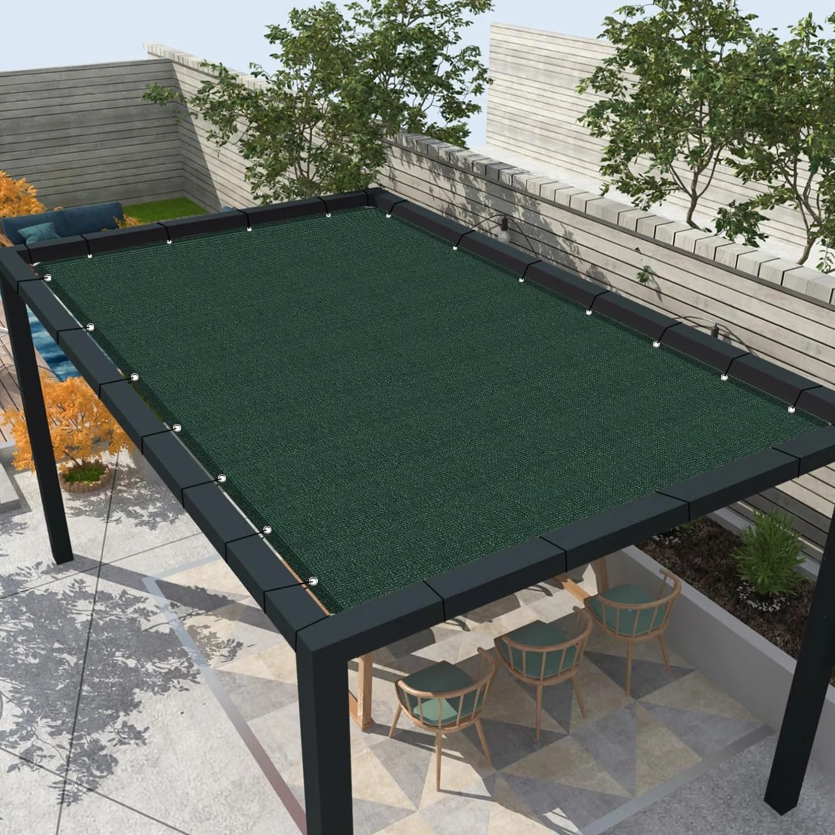 Toldo Vela de Sombra 260 x 300 cm, Resistente HDPE Prueba de Viento, Solar Sombra Paño Mallas de Sombreo, Toldos y Velas para Patio, para Patio,Jardín,Exteriores, Verde Oscuro