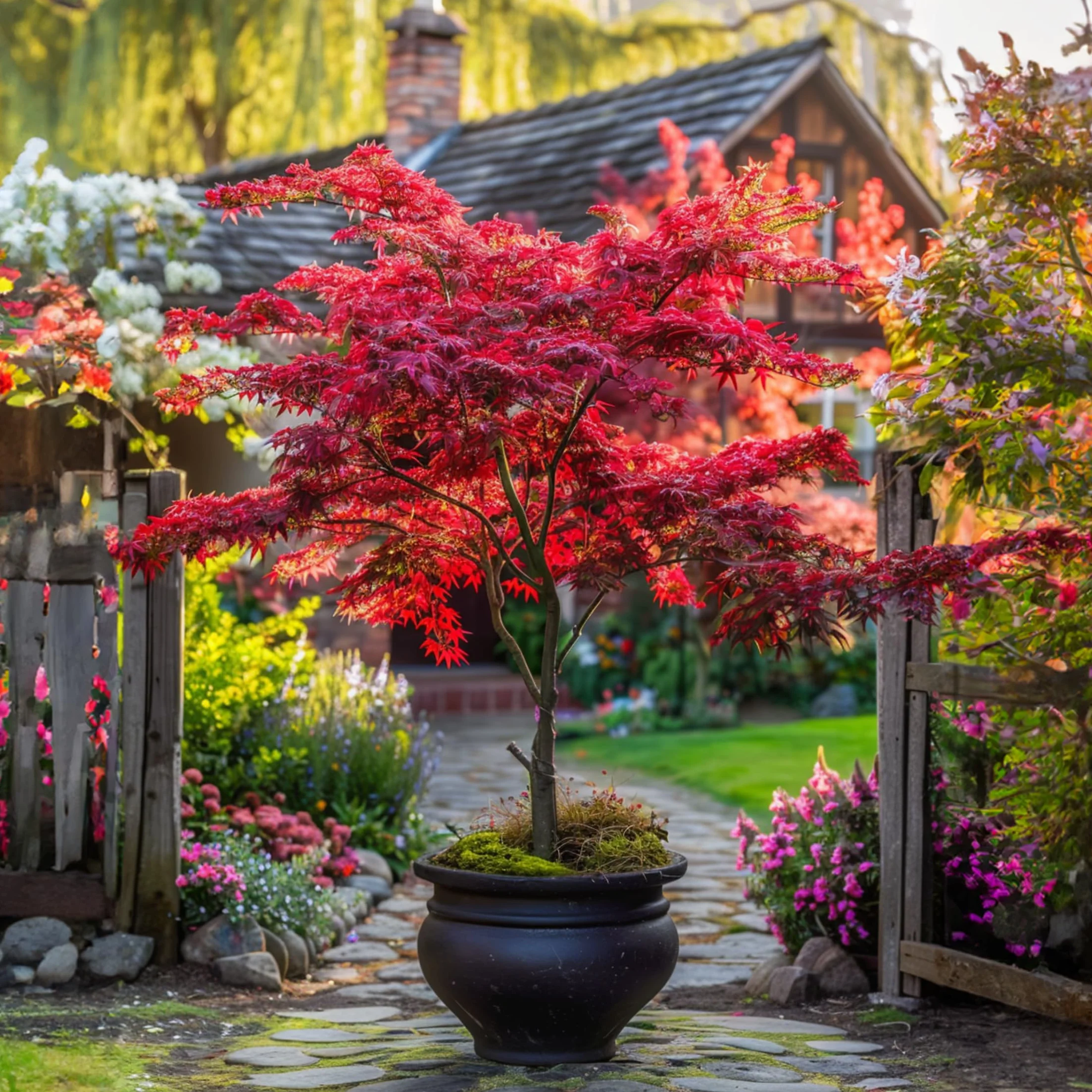 Plant in a Box - Acer palmatum 'Shaina' - Set de 2 - Arce japonés resistente - Hojas rojas - Maceta 19cm - Altura 80-90cm