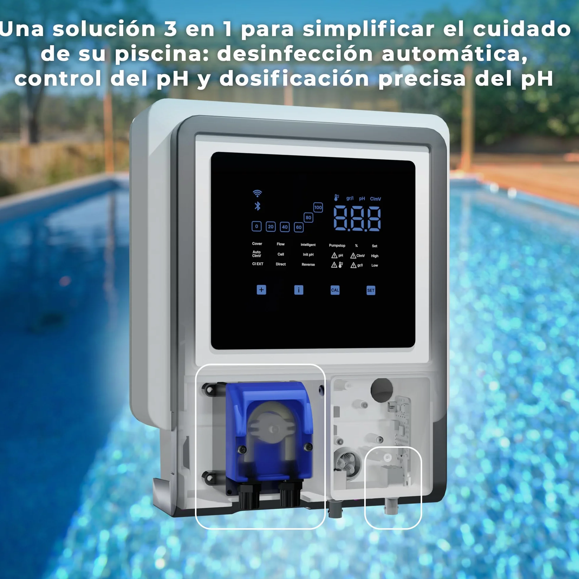 Gre - SWGA40 Clorador Salino Todo en Uno con Controlador de pH y Bomba Peristáltica, Conectado por App, 7 g/h, para Piscinas hasta 40 m³, Electrolisis de Sal Inteligente