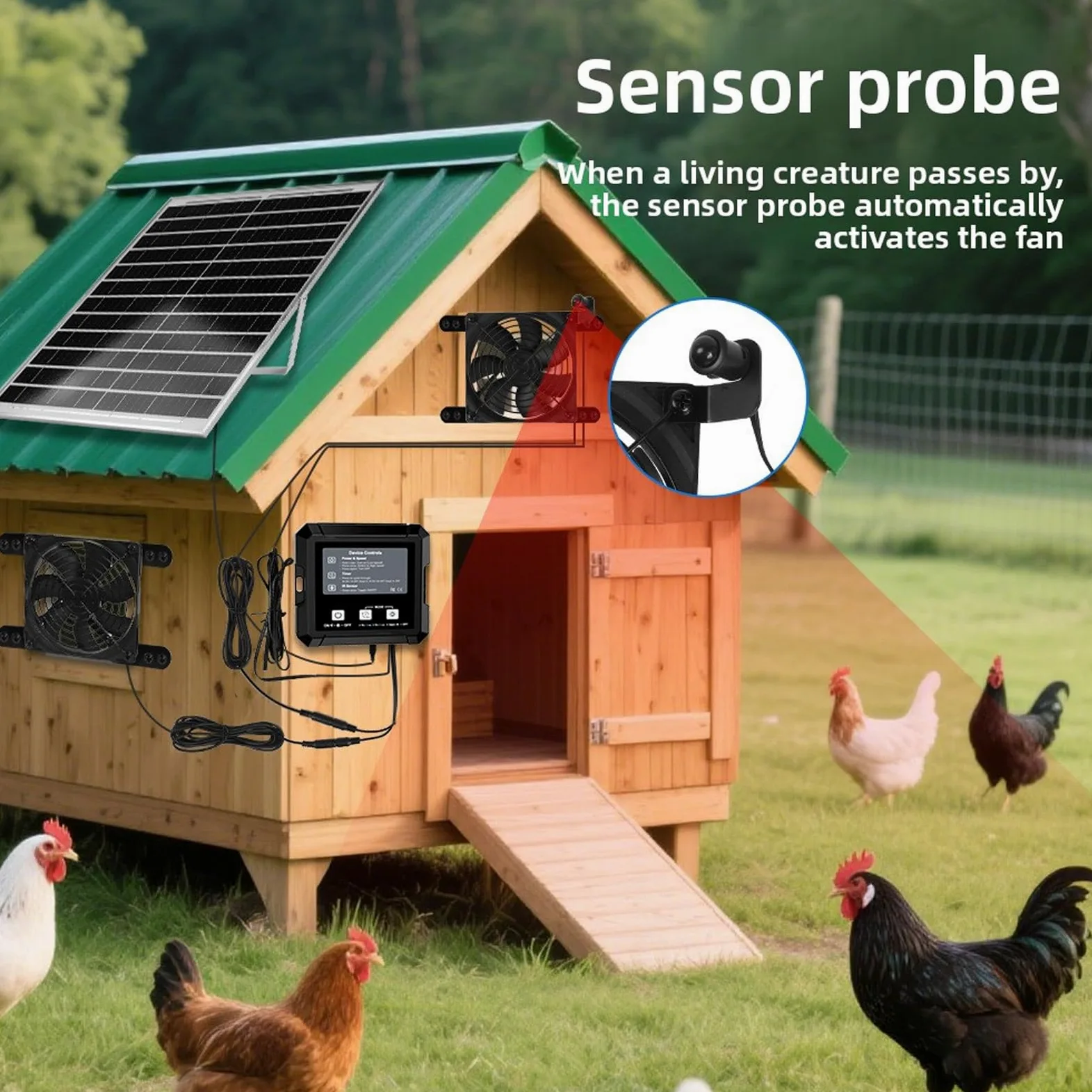 Denash Ventilador de Escape Solar, Ventilador de 2 Velocidades con Energía Solar, 3 Modos de Arranque Ajustables, de Gallinero para Invernadero, de Aire de Escape Impermeable con Ventilación