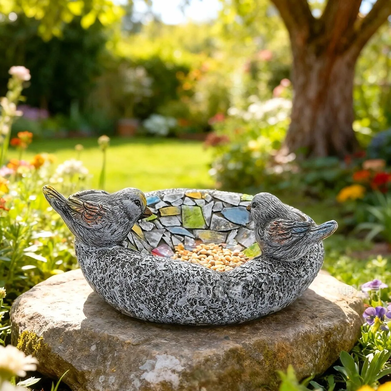 Baño para Pájaros, Bebedero Pajaros Exterior, Material de Resina, Resistente a la Intemperie, Fácil de Limpiar, para Jardín, Patio, Exterior