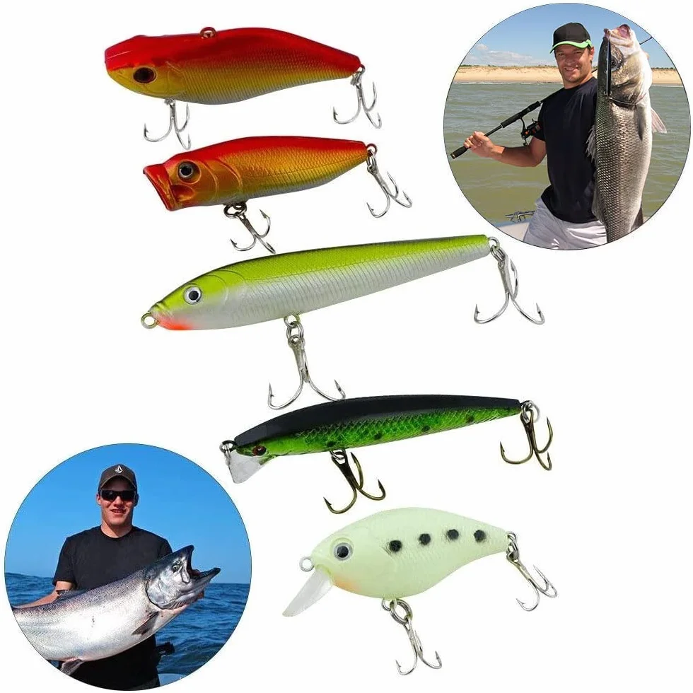 Vicloon Señuelos de Pesca 120 Piezas Kits Accesorios Cebos Artificiales Incluido Caja Tackle