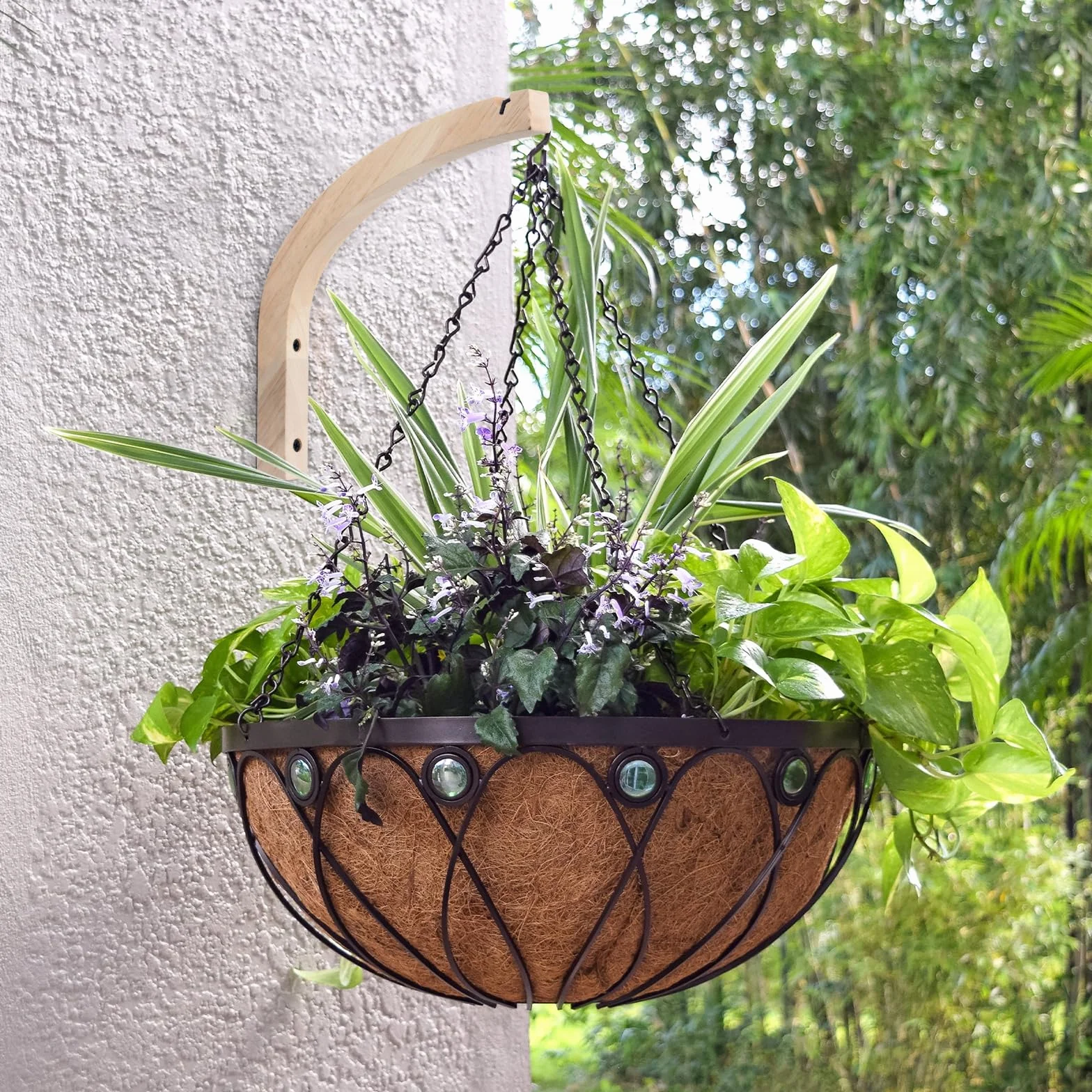 Ganchos de Madera Para Plantas, 2 Piezas Ganchos Decorativos para Plantas de Pared, Ganchos de Pared de Madera con Juego de Tornillos para Linternas, Macetas