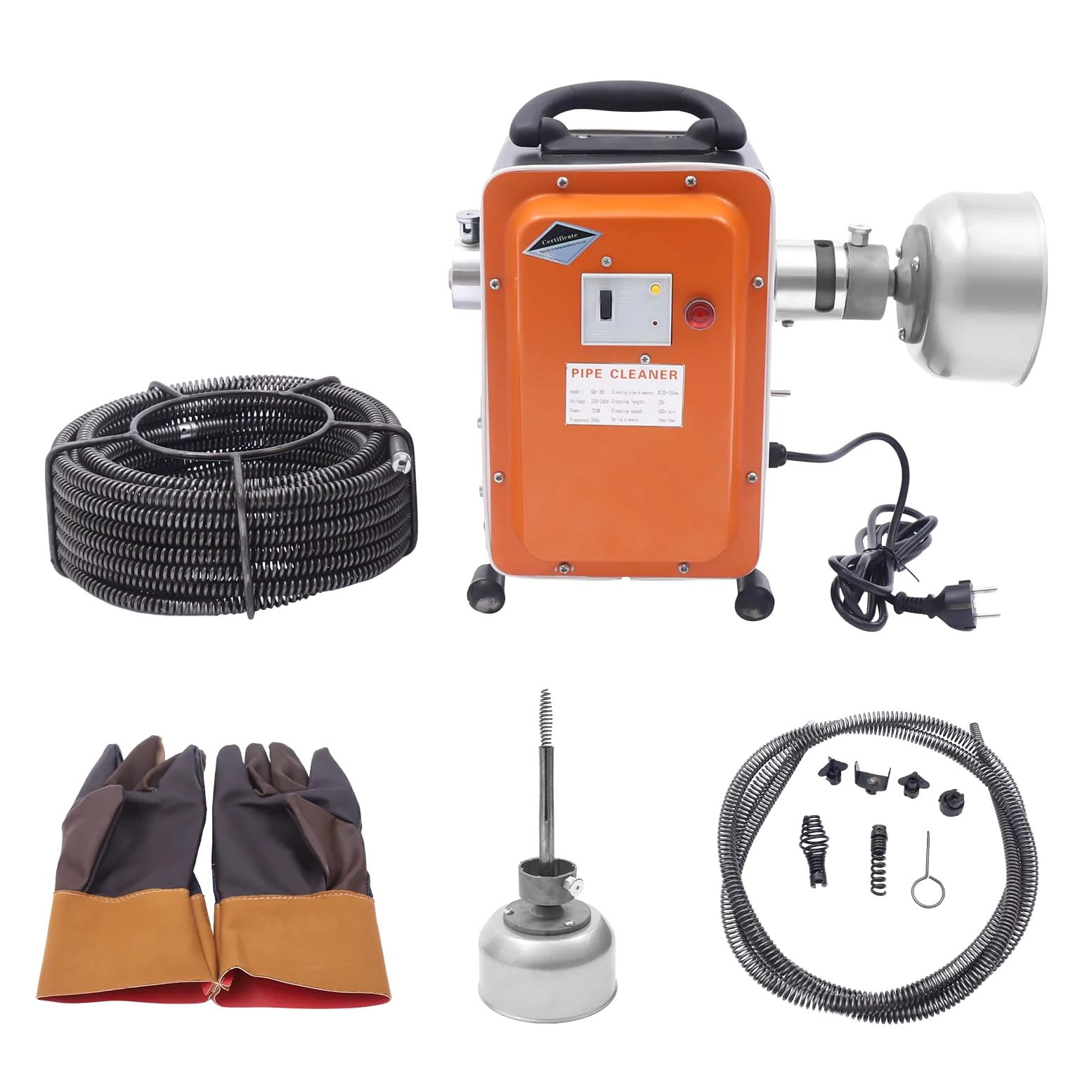 750 W 400 rpm máquina de limpieza eléctrica de tuberías longitud de limpieza 20 m máquina de limpieza de alta presión dispositivo limpiador de tuberías limpiador de desagües