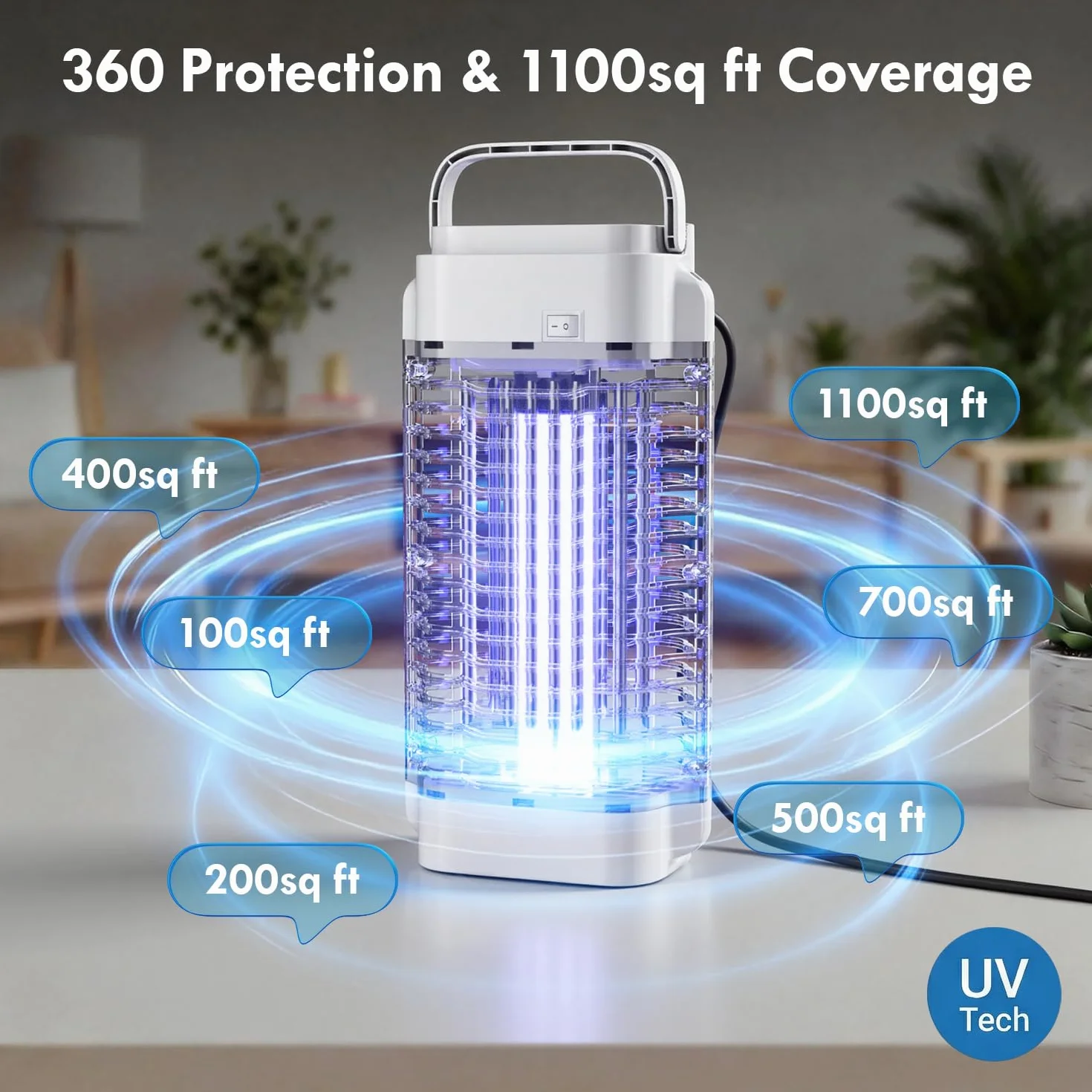Mata Mosquitos electrico, lampara antimosquitos,Matamoscas eléctrico UV de 4200 V y 18 W, Captura Doble eficaz: luz UV + Efecto térmico, Amplio Alcance de 140㎡,para Interiores y Exteriores