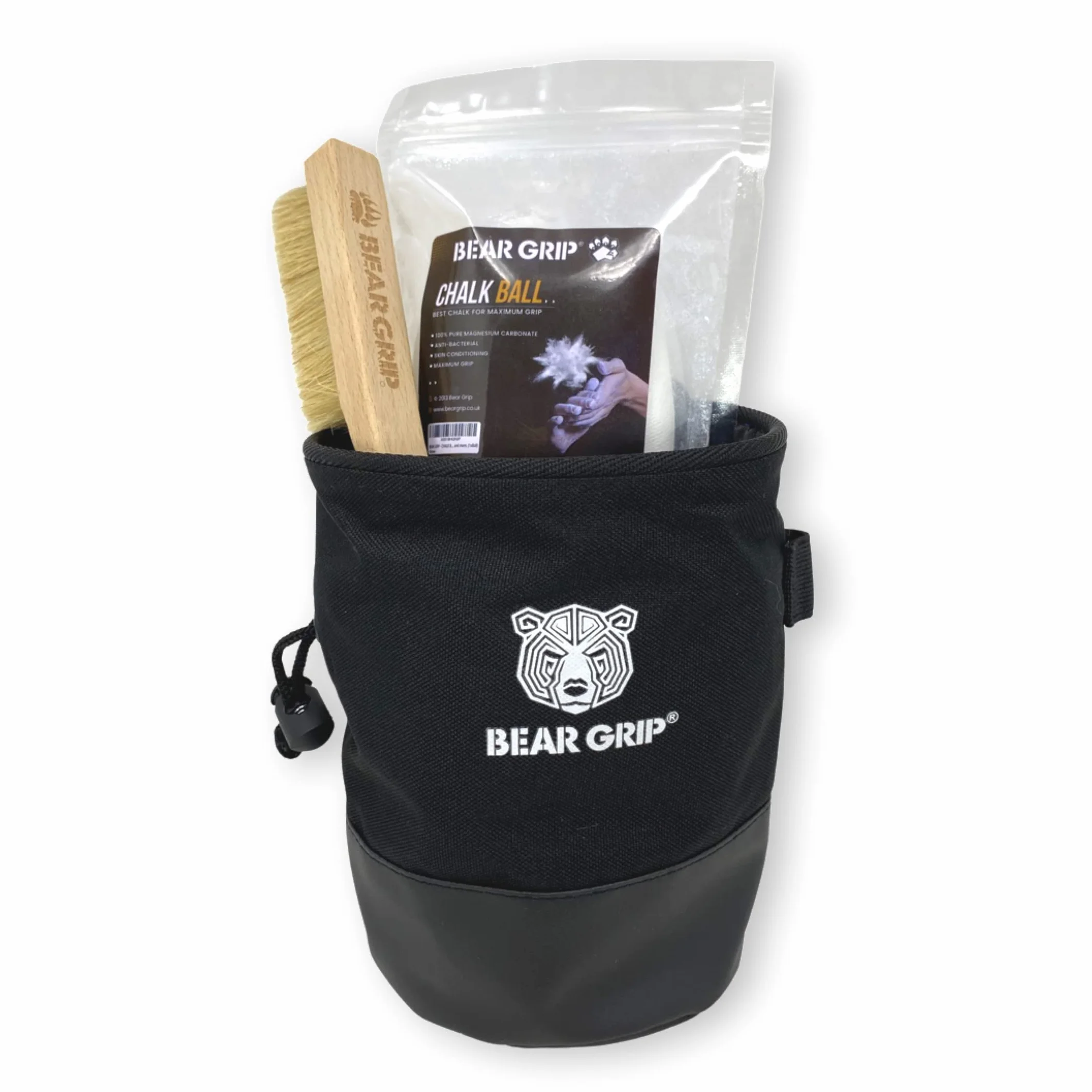 BEAR GRIP Paquete de bolsa de tiza para escalada en roca con cinturón y cepillo negro