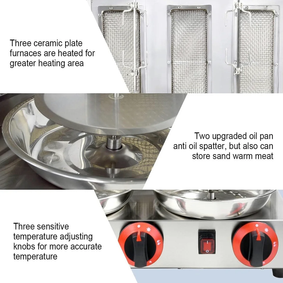 Genérico Máquina para Hacer Doner Kebab a Gas, asador Giratorio de 360 ​​Grados para Carne, asador de Pollo Turco Comercial para mostrador con Quemador, asador Vertical para Kebab a Gas