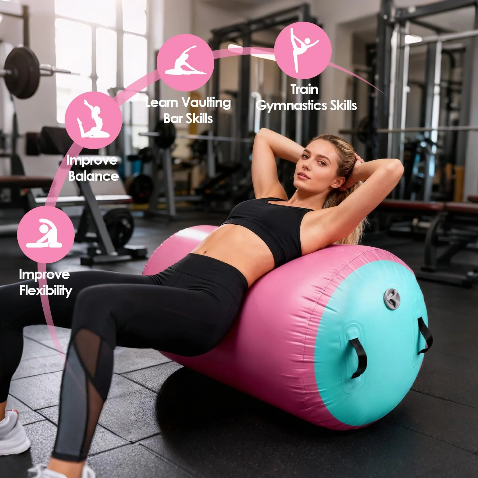 Diealles Shine Air Roll Hinchable 100x60cm Gimnasia Rollo Inflable con Bomba Eléctrica y Bolsa