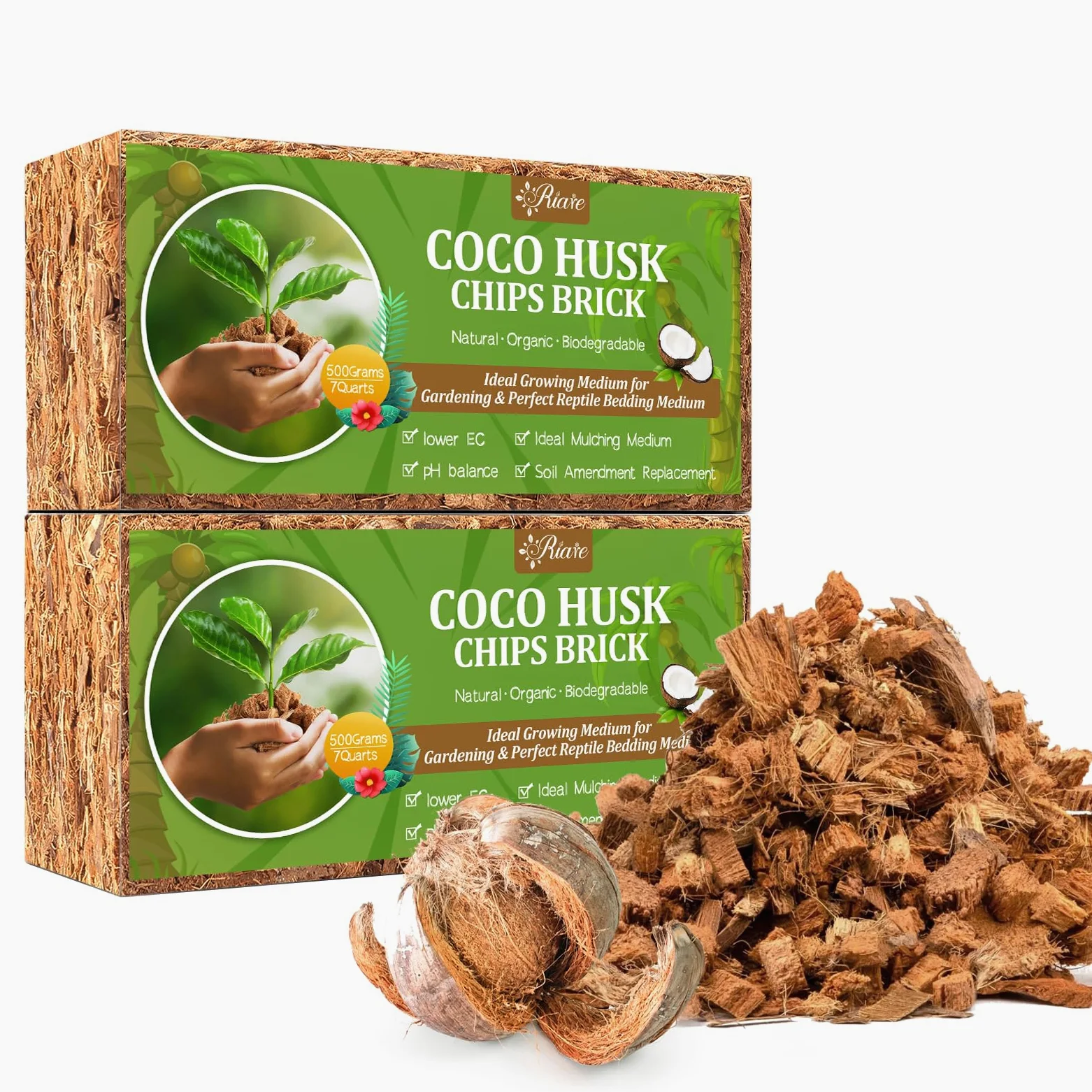 Riare Sustrato de chips de coco para plantas, sustrato de coco de alta expansión, mantillo de cáscara de coco para flores de jardín, hierbas, plantación (2)