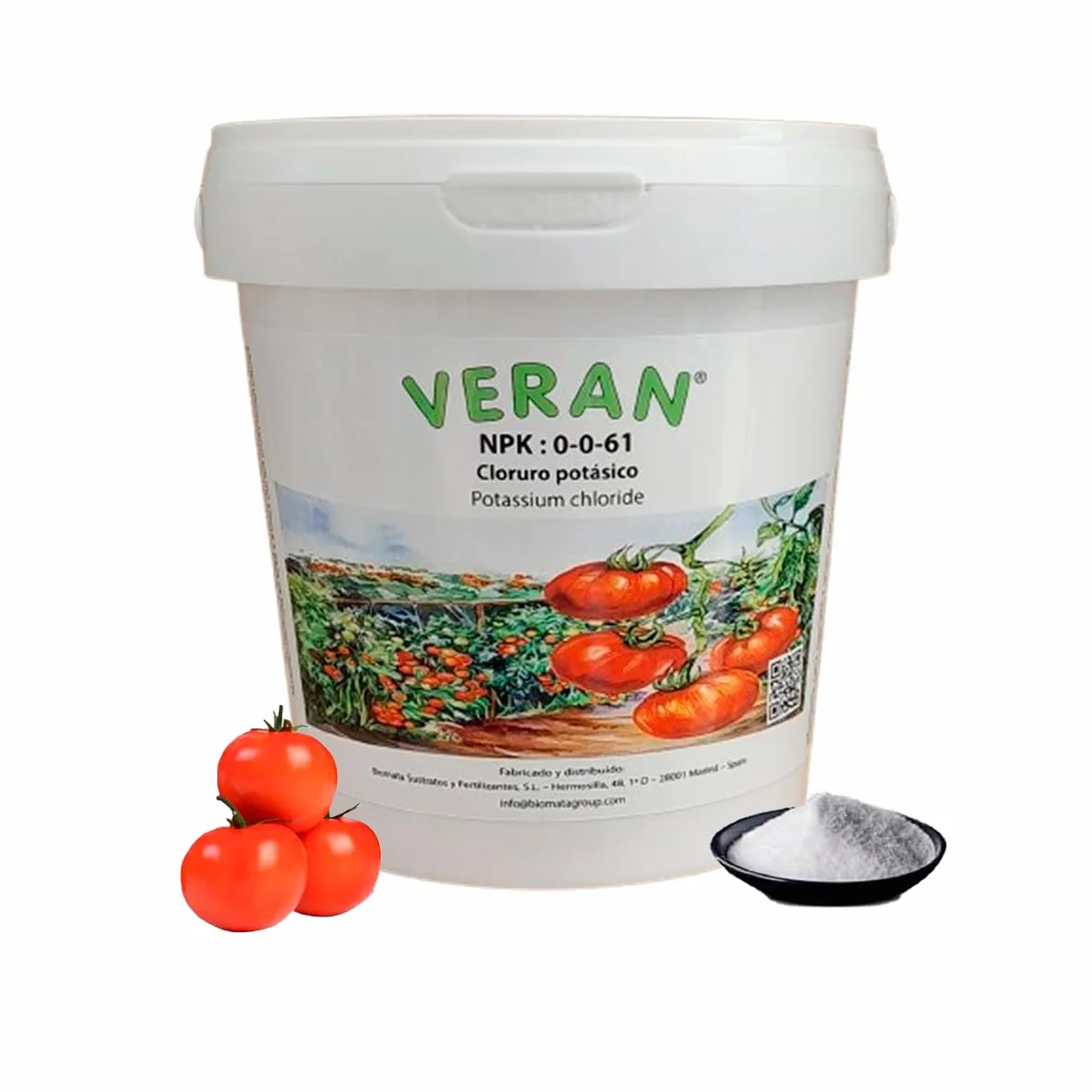 VERAN Fertilizante Cloruro Potásico NPK 0-0-61 1Kg | Abono Tomates Rico en Potasio Hidrosoluble | Fertilizante Tomates También para Hortalizas, Frutas y Cultivos Exigentes en Potasio