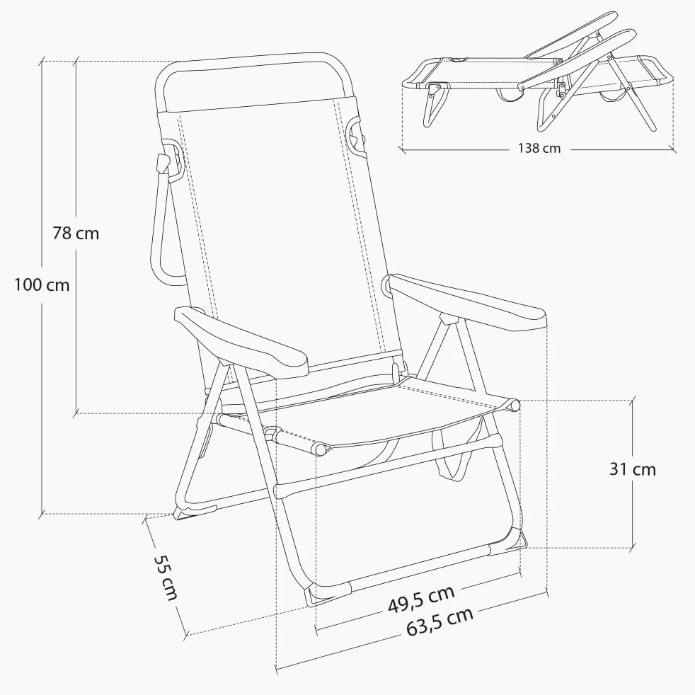 LOLAhome Silla de Playa Alta Plegable y reclinable de 4 Posiciones de Aluminio y textileno Aguamarina de 62x55x100 cm