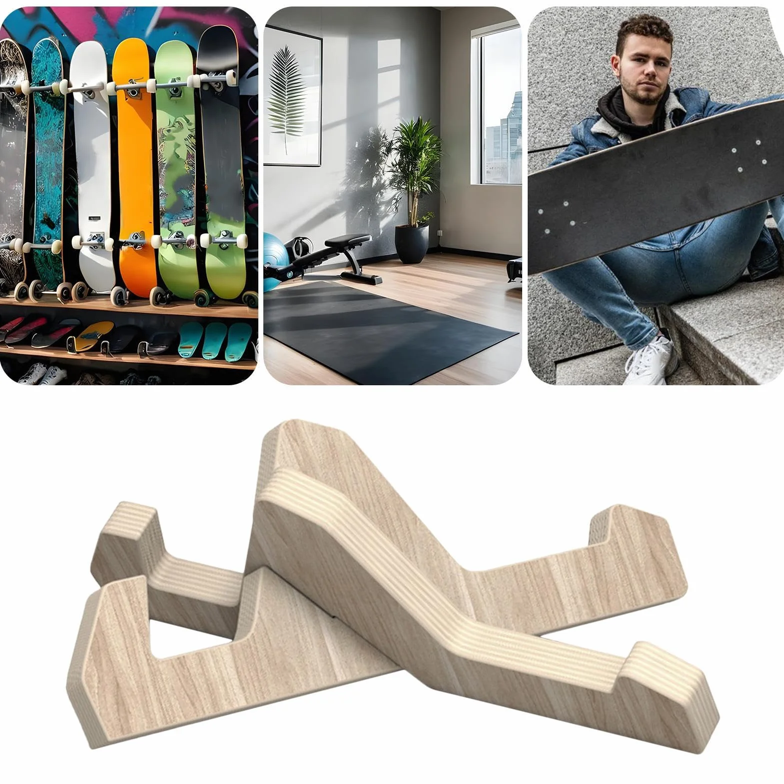 Soporte Para Skateboard Base De Madera 26.5cm Estante Duradero Exponer Tablas Almacenamiento