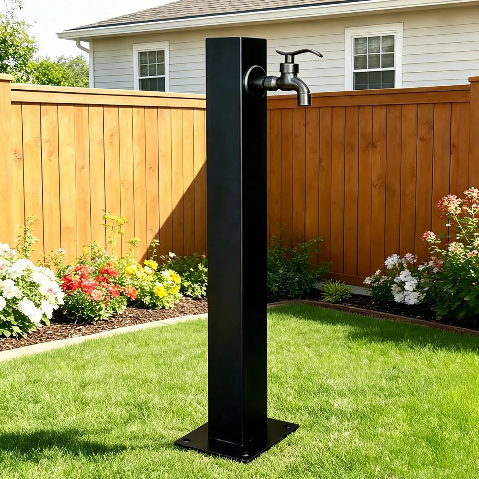 Columna de agua para exterior con grifo, grifo de jardín de acero inoxidable 304 con soporte para manguera, grifos para patio resistente a la congelación y al óxido(Height: 95cm/37.4in)
