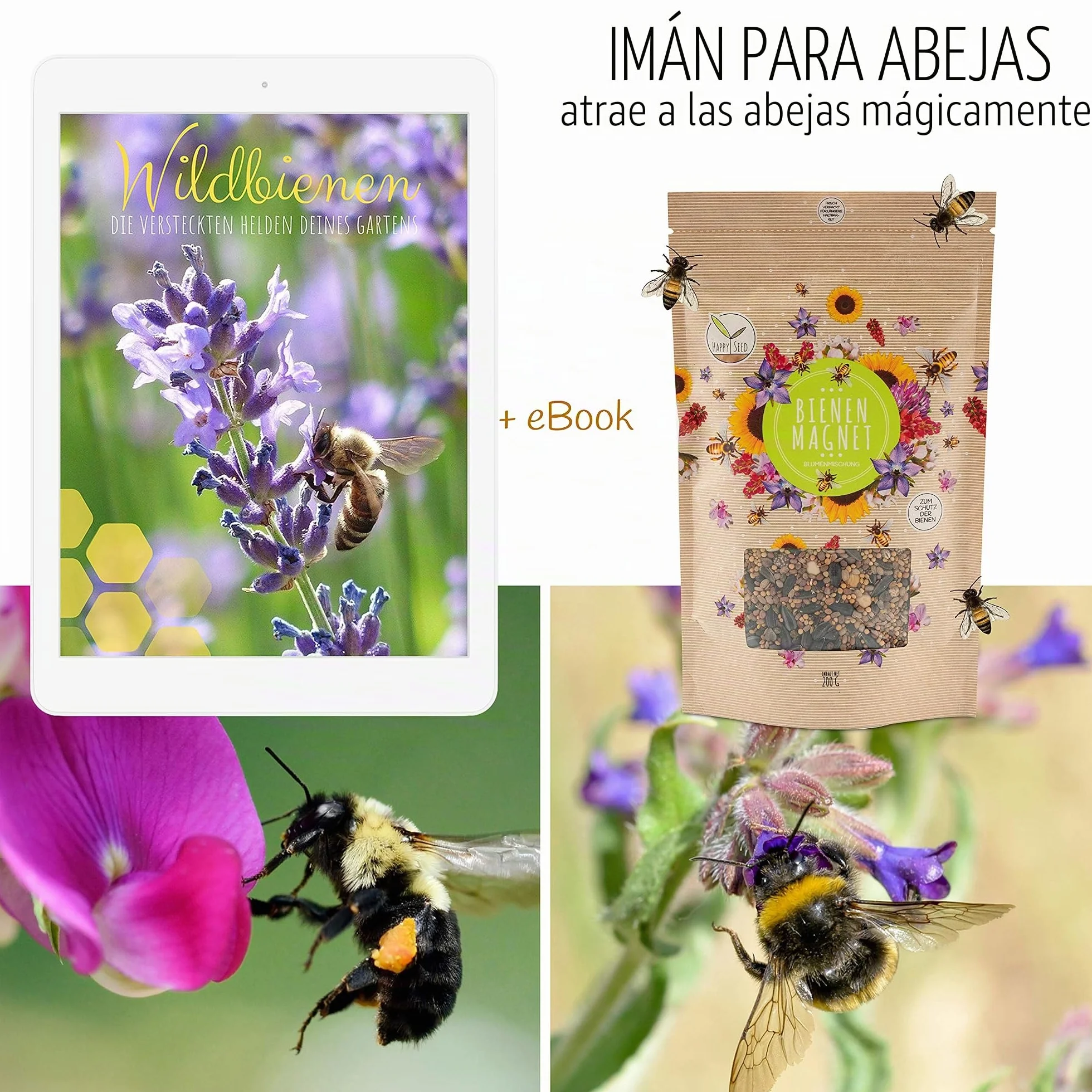 100 g de semillas de pradera floral para un colorido pastizal de abejas - Mezcla de semillas de flores silvestres coloridas y ricas en néctar para abejas y mariposas (incluye GRATIS eBook)