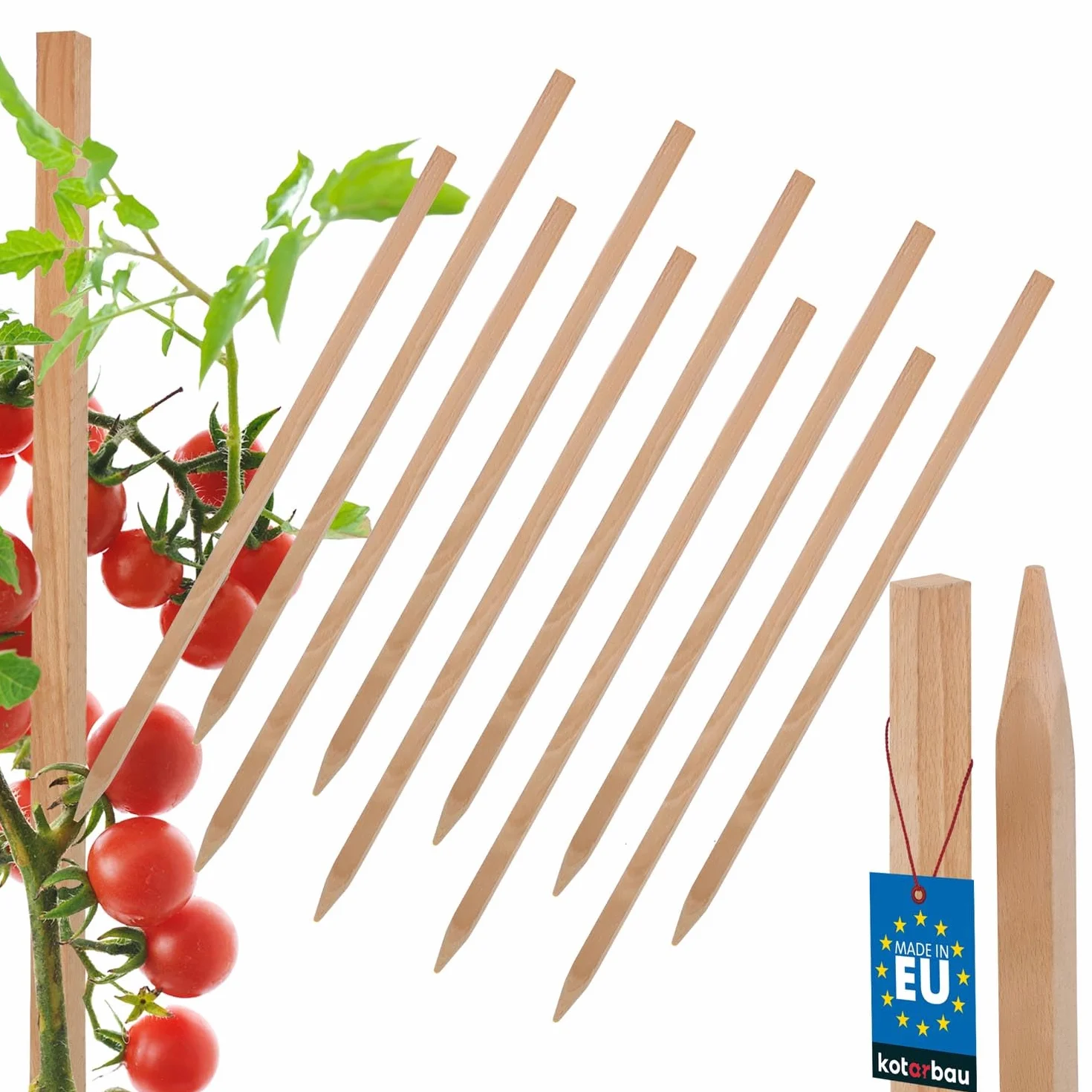 KOTARBAU® 10 Unidades Tutores para Plantas - Palos de Madera - 40 cm - Madera de Haya - Natural - Postes para Vallas - Estacas para Jardín - Tutor Plantas - Estacas para Huerto