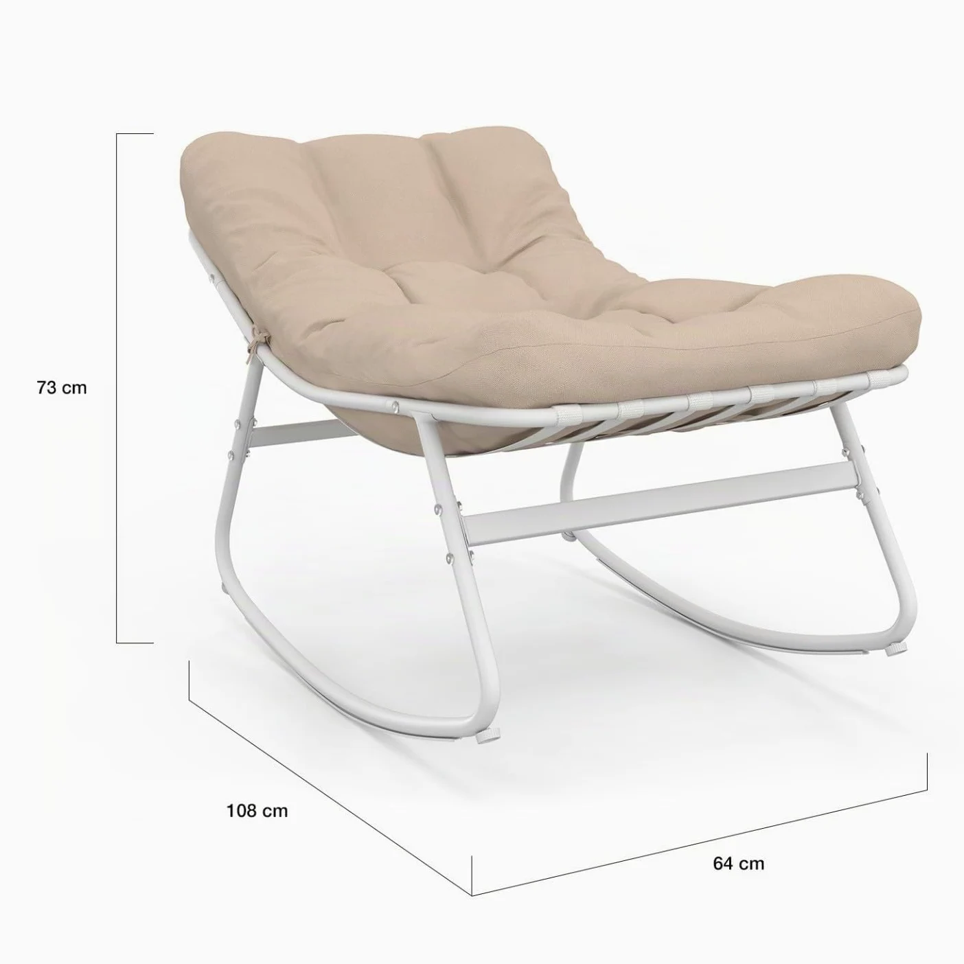 IDMarket - Juego de 2 sillones de jardín mecedora Arona, color blanco, cojines beige