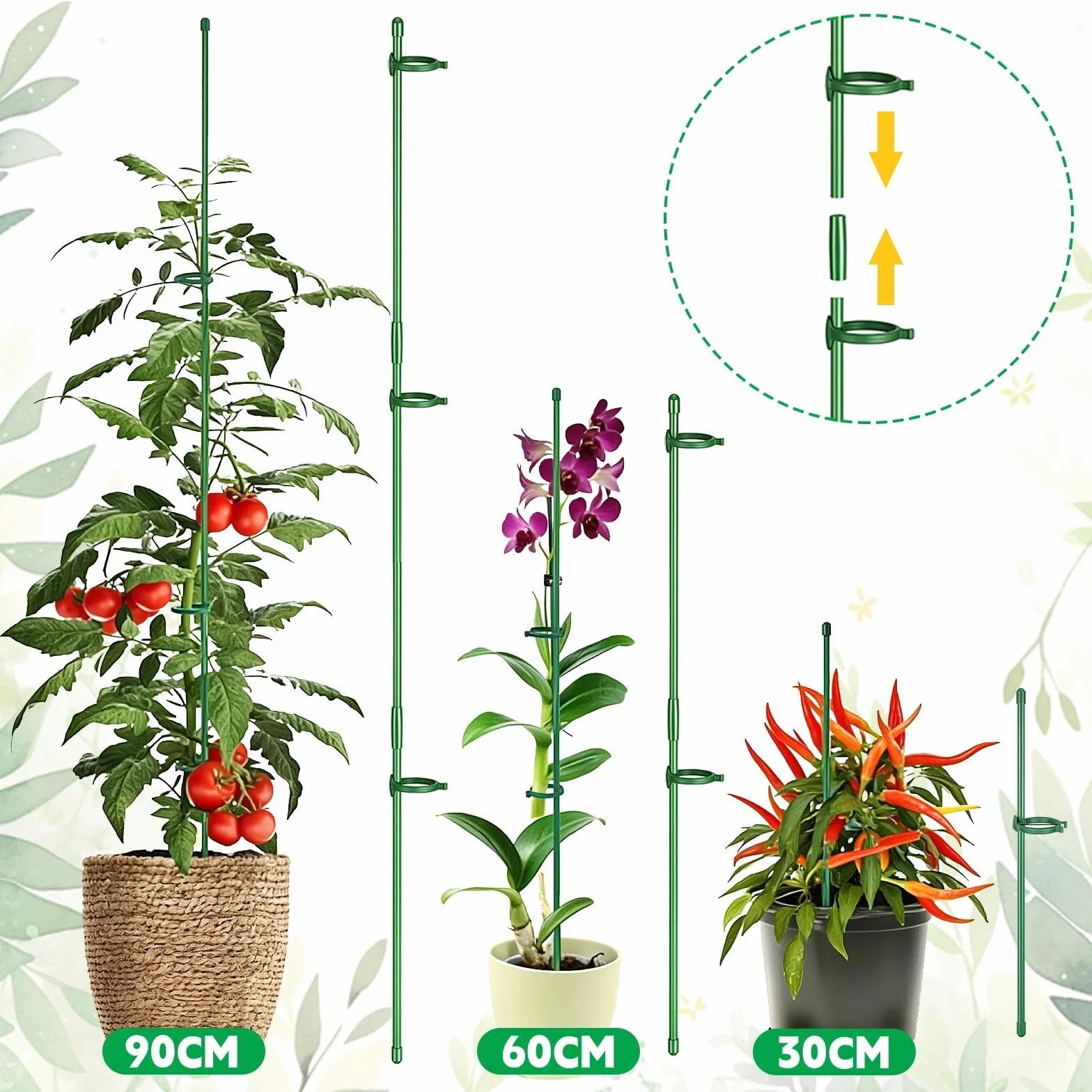 20 Piezas Tutores para Plantas, Palos para Sujetar Plantas con 20 Clips Plantas 10 Tubos de Extensión, para Plantas para Orquídeas, Tomates, Peonías, Enredaderas (90 PCS)
