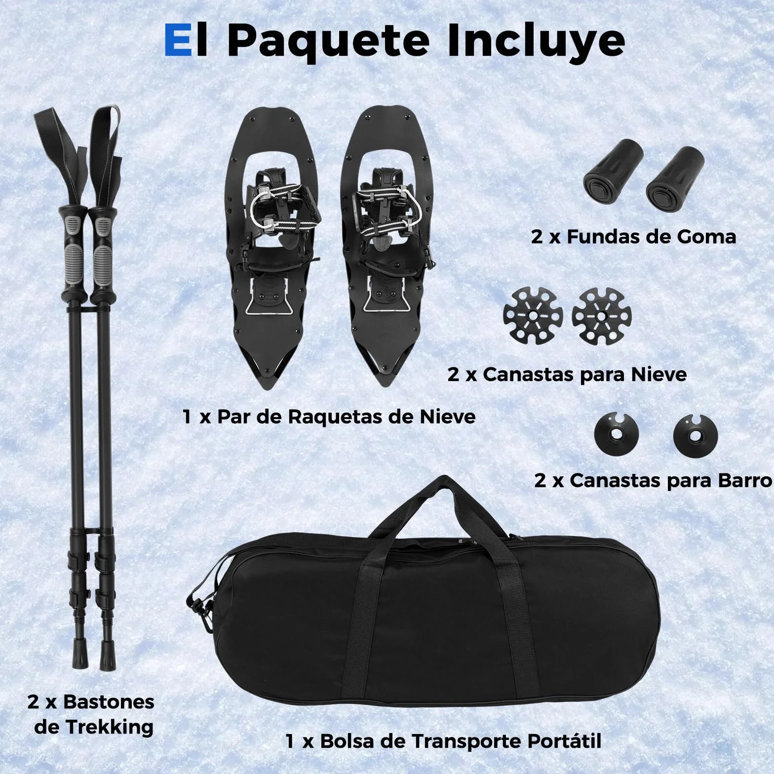 COSTWAY Juego de Raquetas de Nieve Aluminio Bastones Senderismo Fijación Ajustable Acolchado EVA Bolsa Transporte