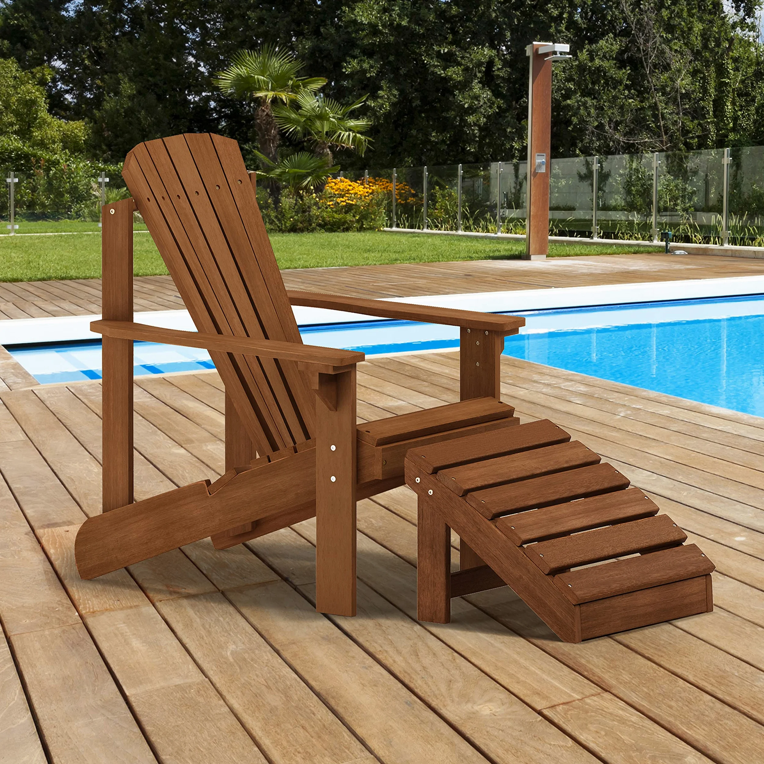 Furinno Tioman Adirondack Reposapiés Madera Dura Aceite de Teca Natural