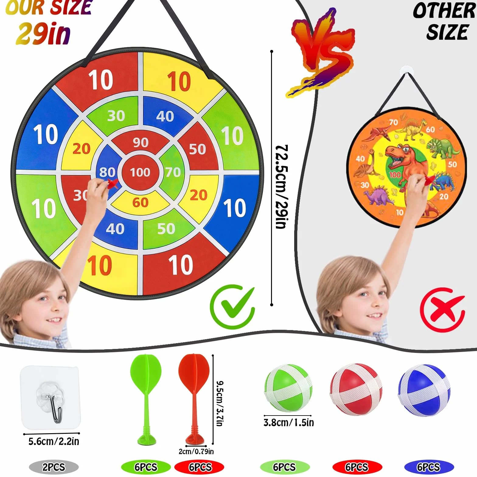Tablero de Dardos de Doble Cara 72cm Juego de Dardos Seguro Plegable con 18 Bolas 12 Dardos