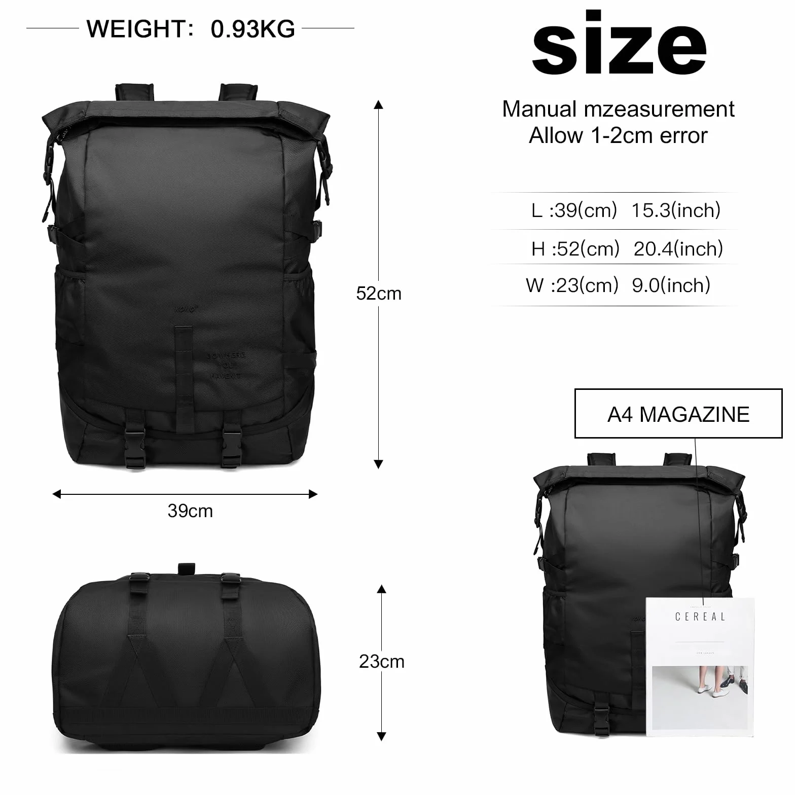 Kono Mochila Deportiva para Baloncesto Bolsa Portátil con Cuerda Negro