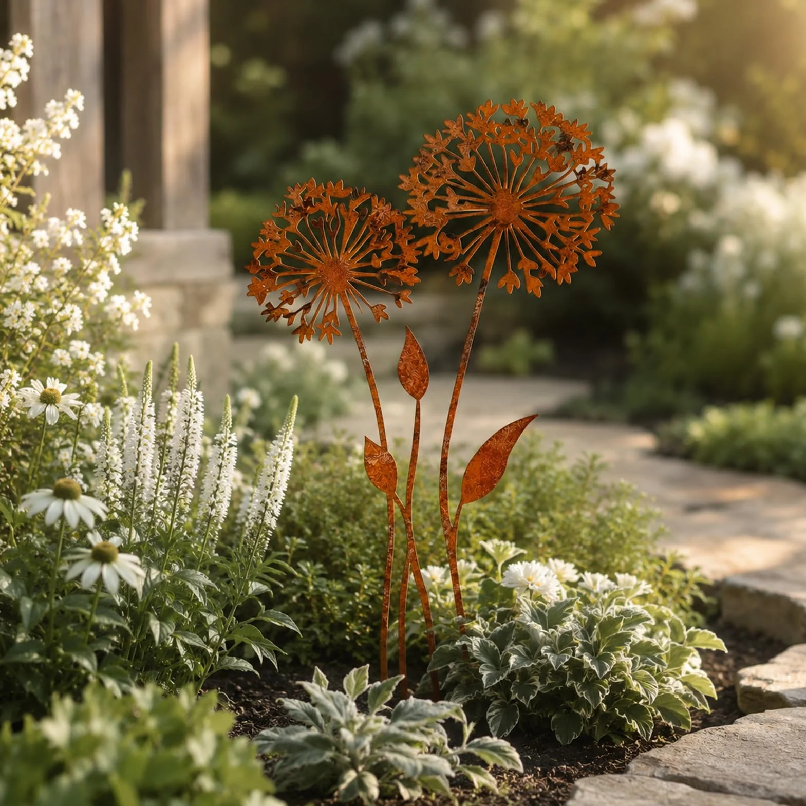 Juego de estacas de jardín de Metal Oxidado, estacas Decorativas de Diente de león, estacas de Flores de Primavera, decoración de jardín Exterior Resistente a la Intemperie