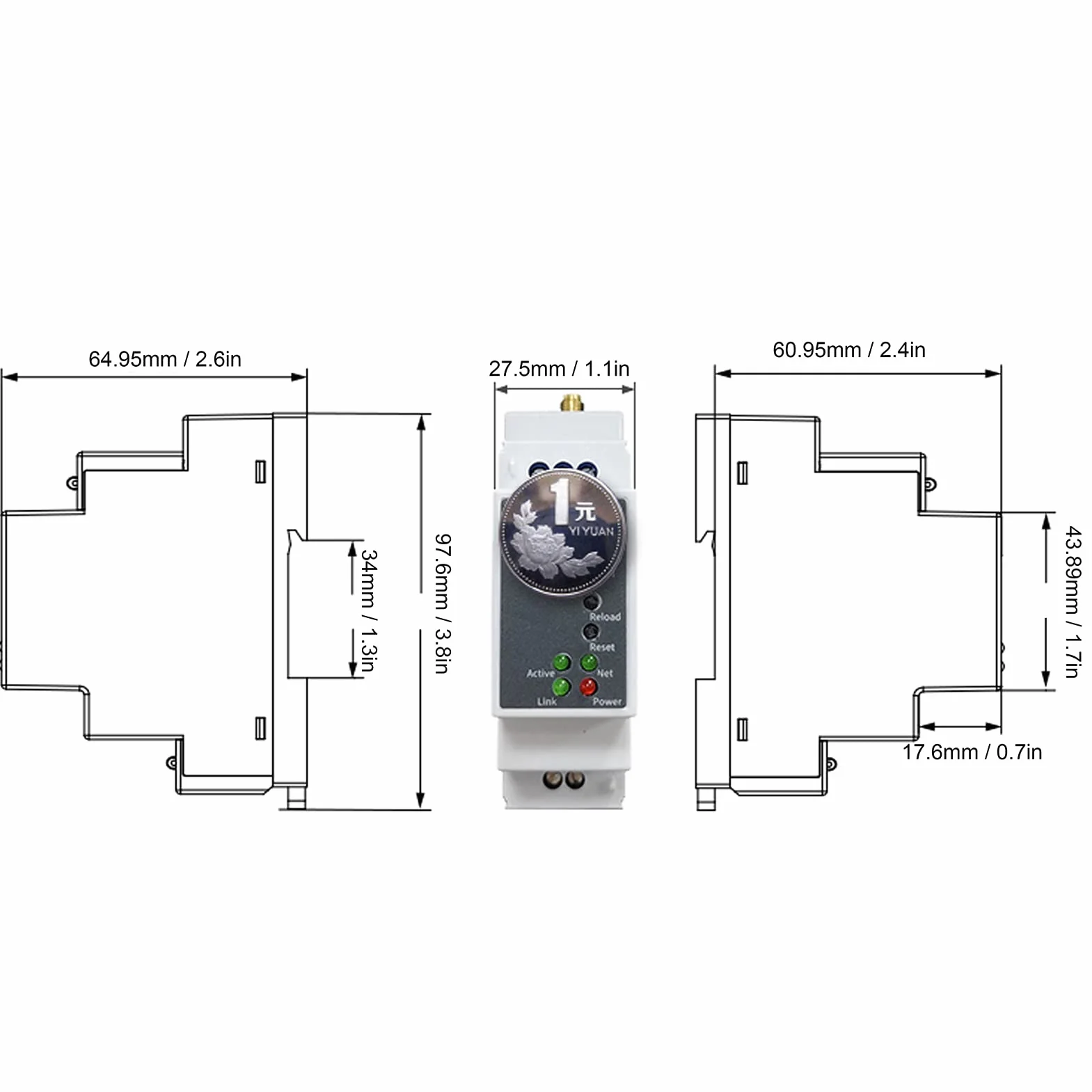 Servidor Serie WiFi RS485 Módulo Ethernet Montaje en Riel 100-240VAC Modbus