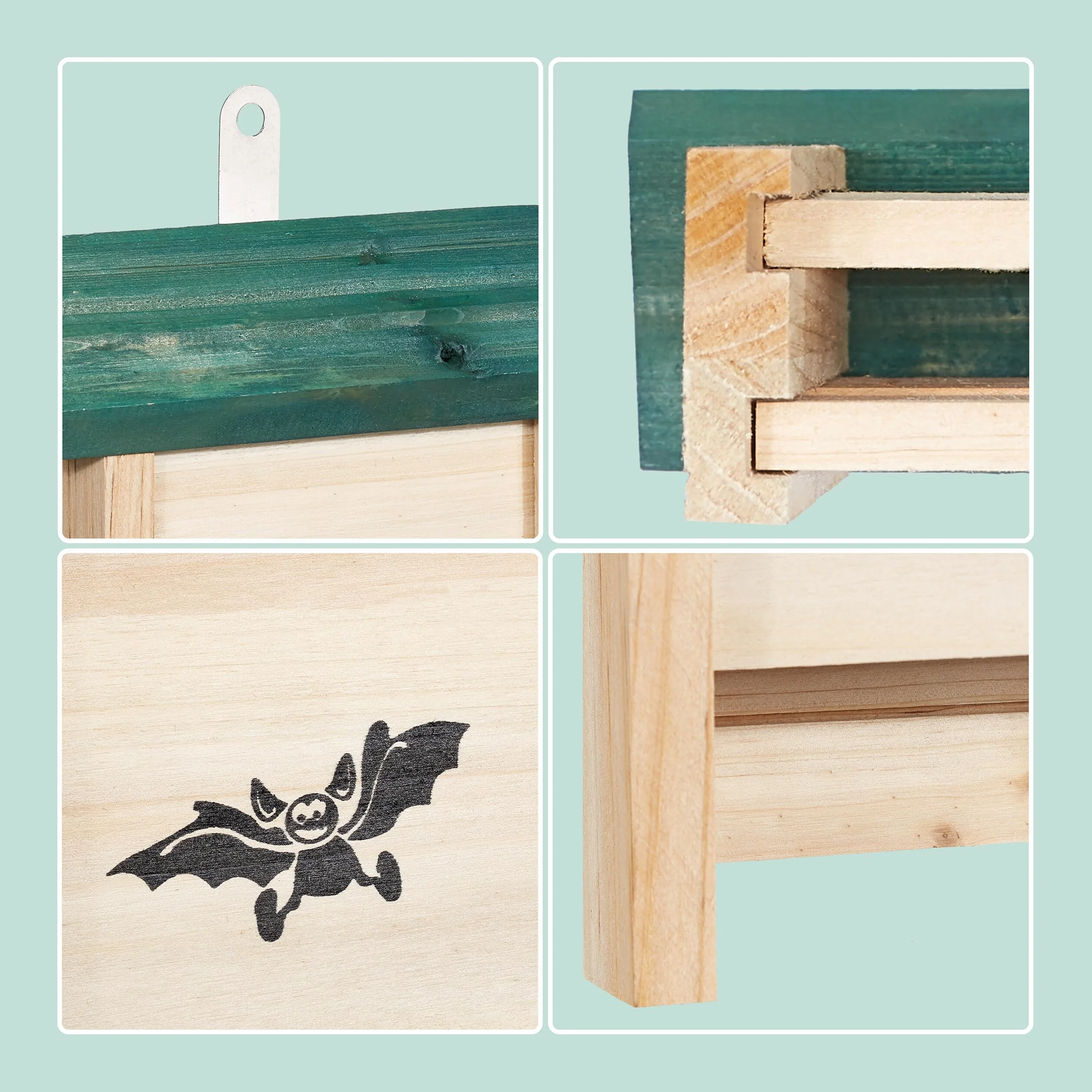 Relaxdays Set de 4 Cajas para murciélagos de Madera sin Tratar, 25x18x6 cm, Natural y Verde