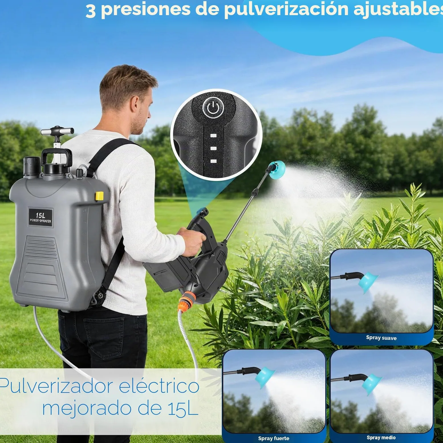 15L Pulverizador Electrico con Carro,Pulverizador Jardín Compatible Baterías Makita 18V,Mochila Pulverizadora,Pulverizadora Bateria con 5 Boquillas,3 Velocidad Ajustable, 3.0Ah Bateria,Telescópica