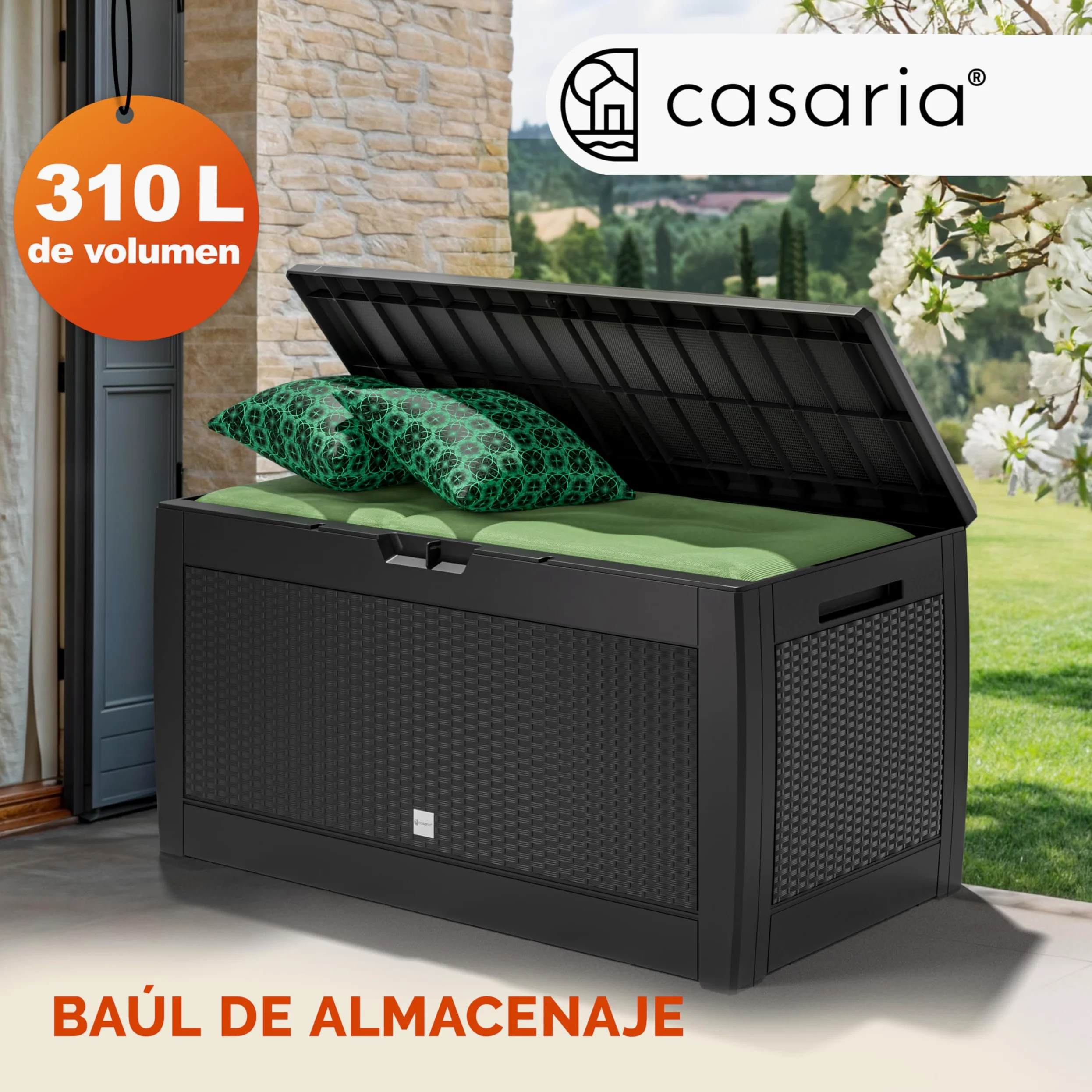 CASARIAŽ Arcón Jardín Exterior Baúl Almacenaje 310L con 4 Ruedas Asas Resistente Intemperie Rayos UV Caja Cojines 119x48x60cm Antracita