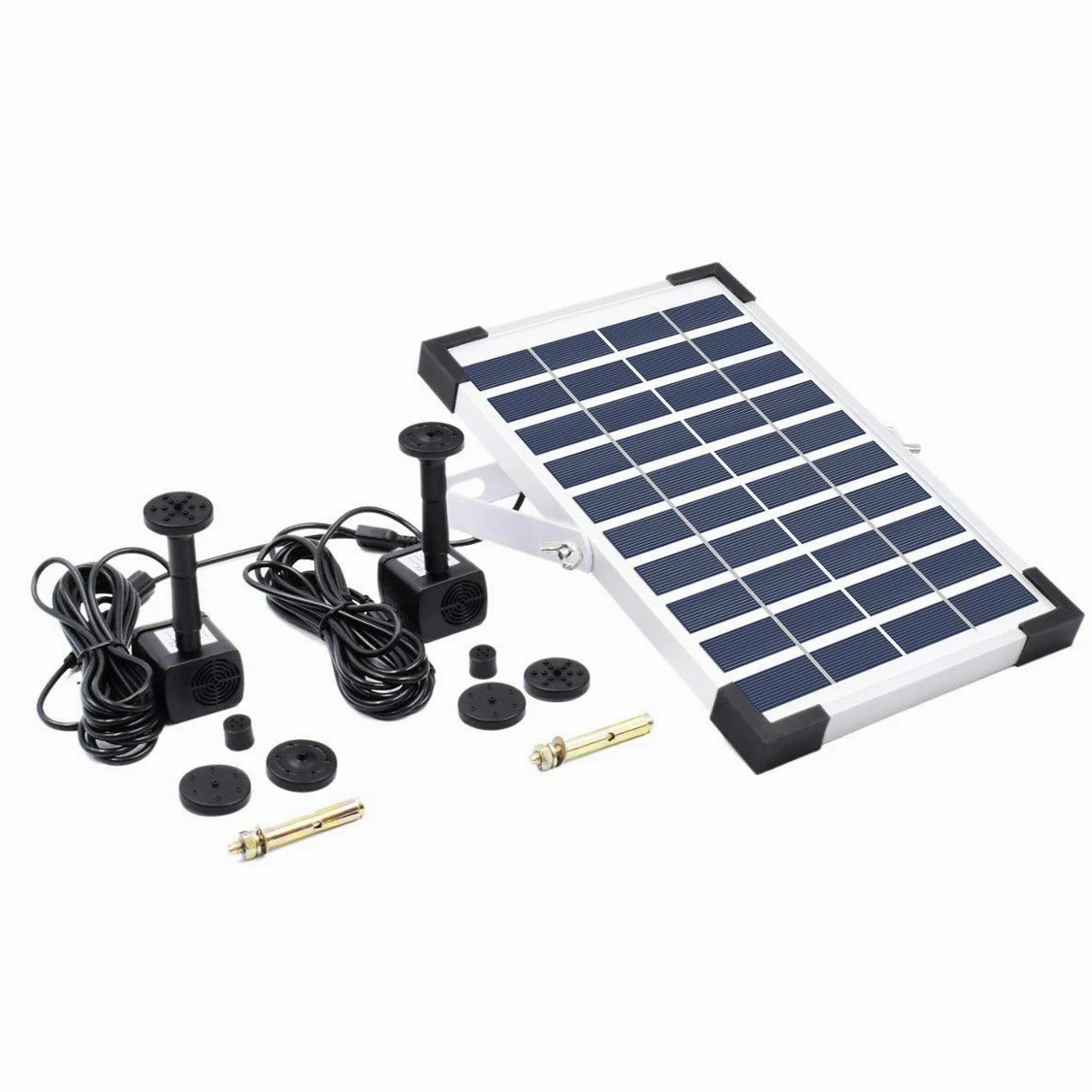 Bomba Agua Panel Energía Solar 5W Solar Bombas para Fuentes, Bomba de Agua Solar Monocristalino Bomba Agua con 8 boquillas Para estanques pequeños, piscinas, acuarios, baños de aves, jardines, 380L/H